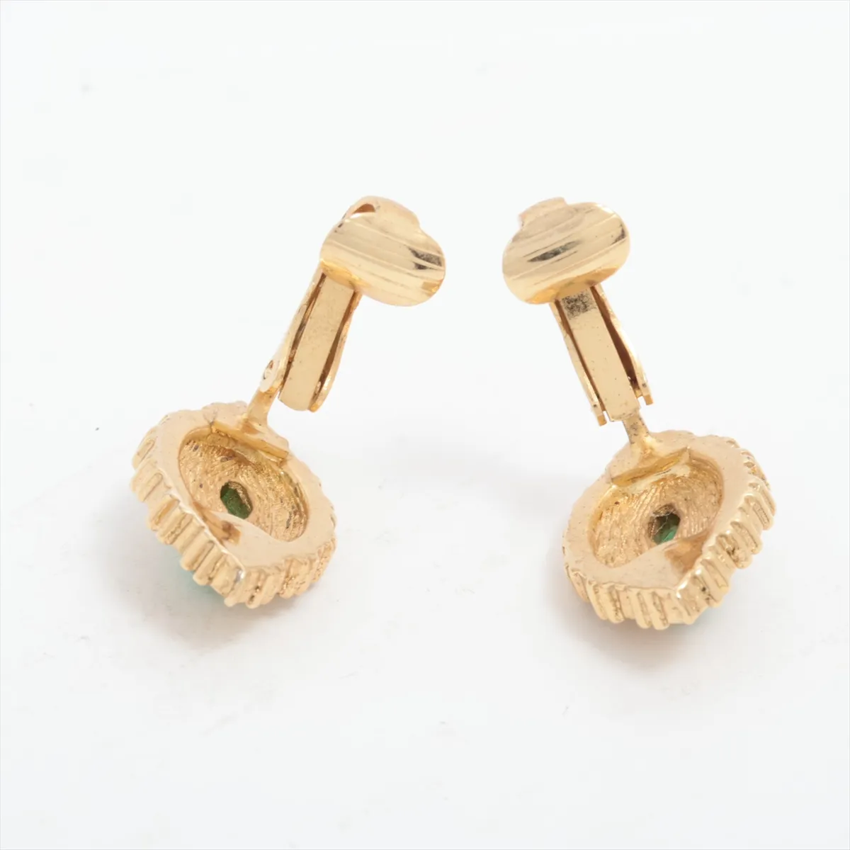 Earrings (Pair) GP x Rhinestone Green x Gold — view 4