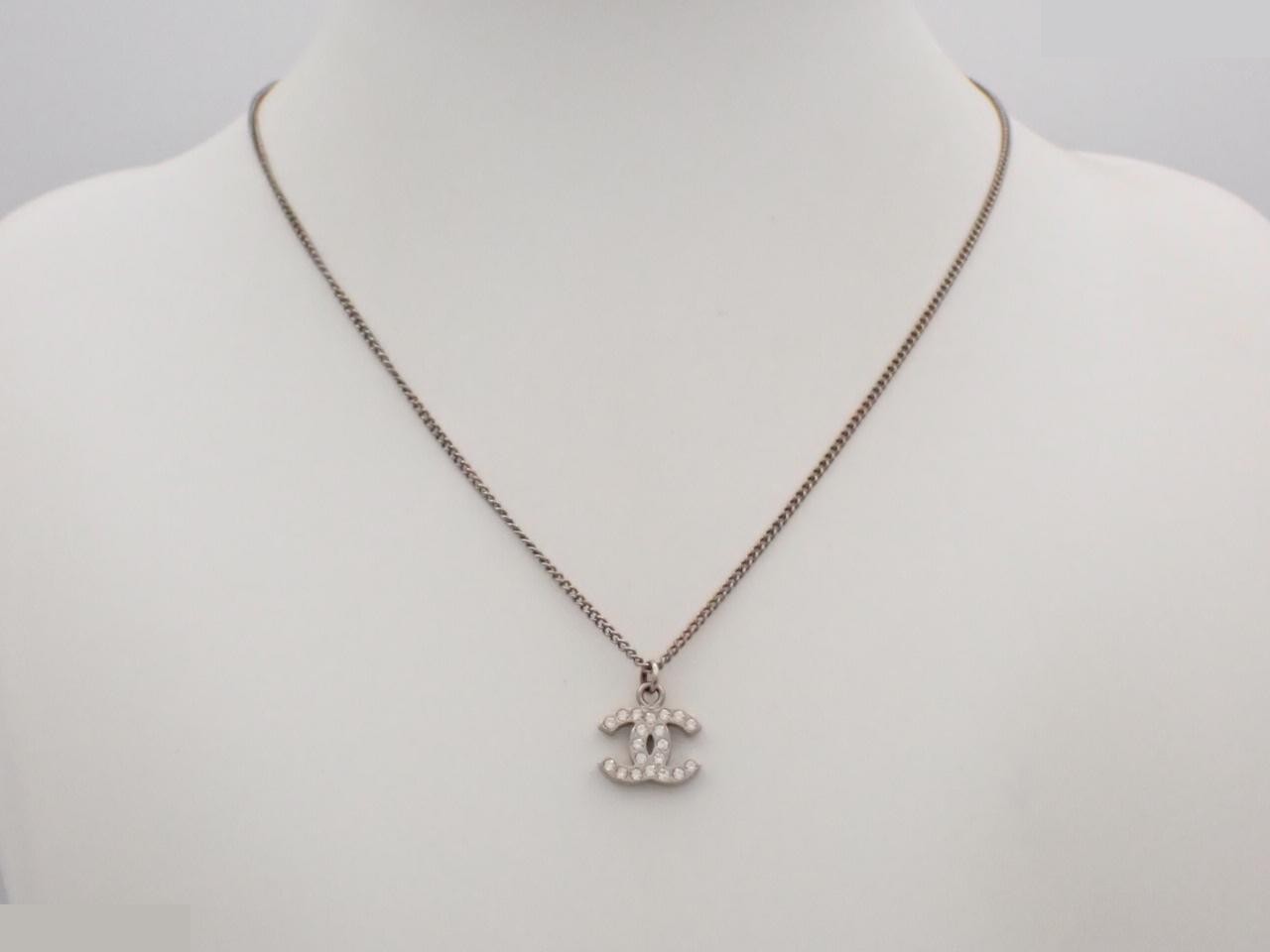 Necklace with Coco Mark design, rhinestones, silver, chain approximately 46cm — view 3