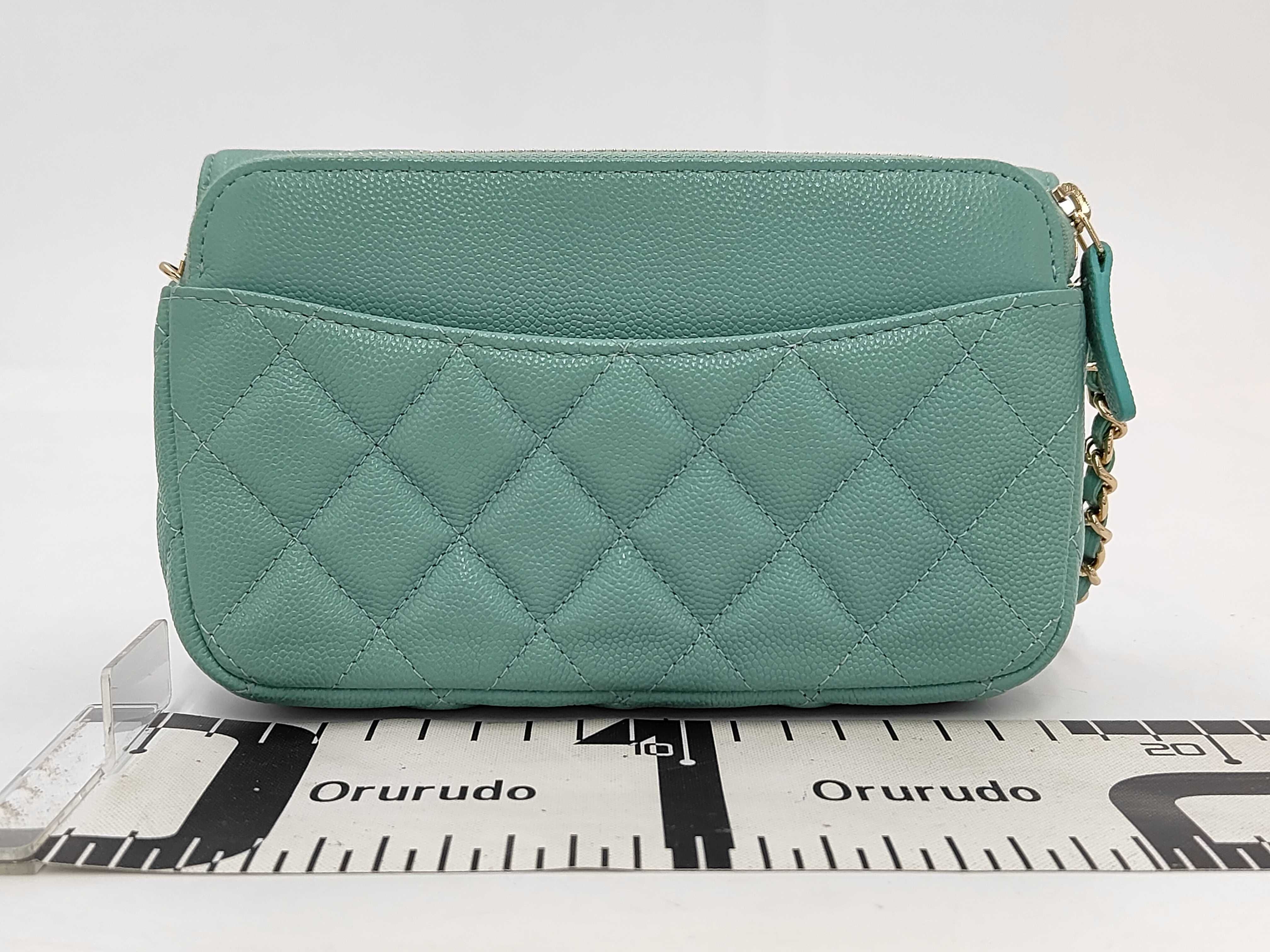Matelassé Chain Wallet, Caviar Leather, Mint Green, Gold Hardware, Shoulder Bag — view 2