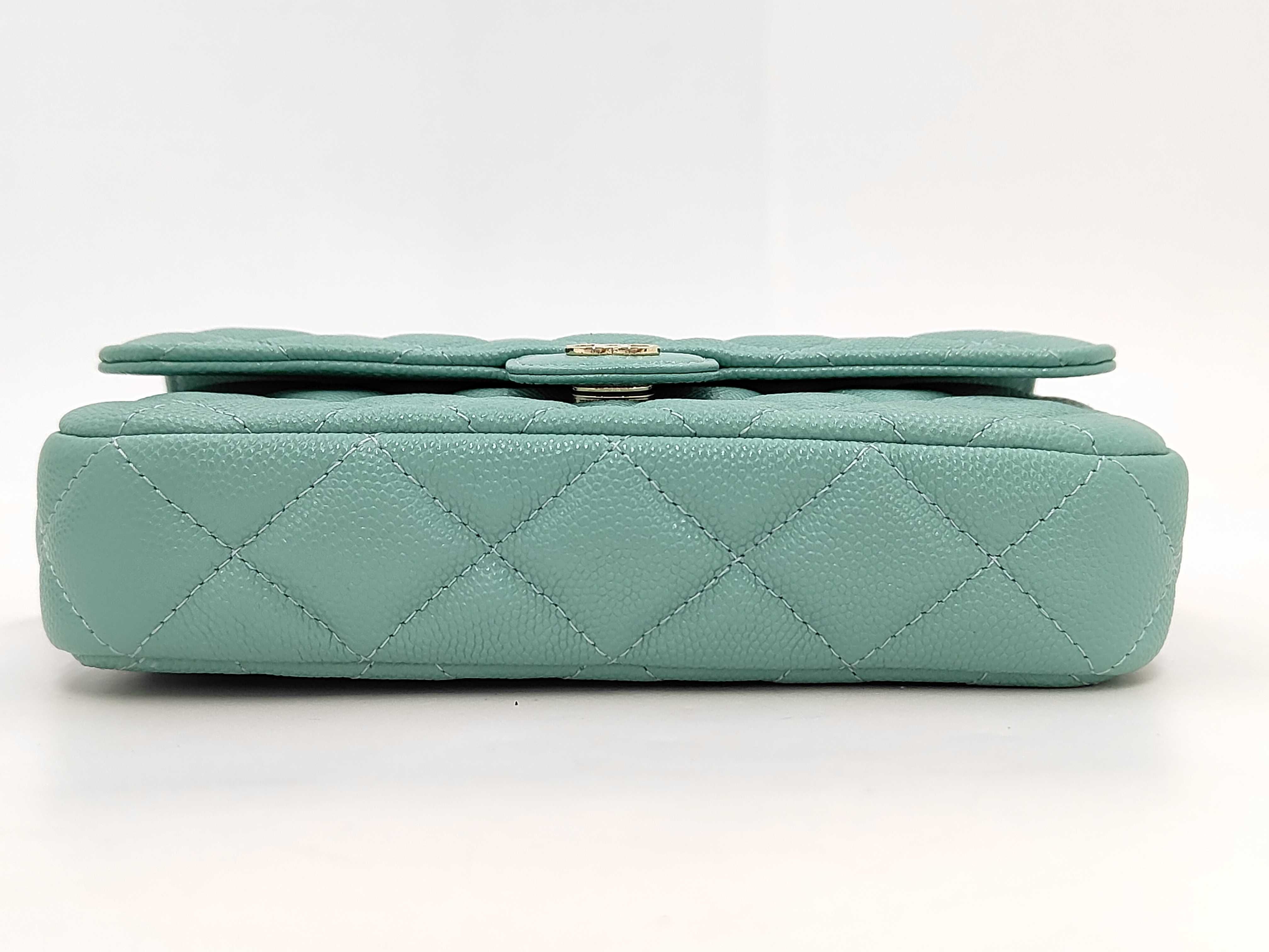 Matelassé Chain Wallet, Caviar Leather, Mint Green, Gold Hardware, Shoulder Bag — view 3