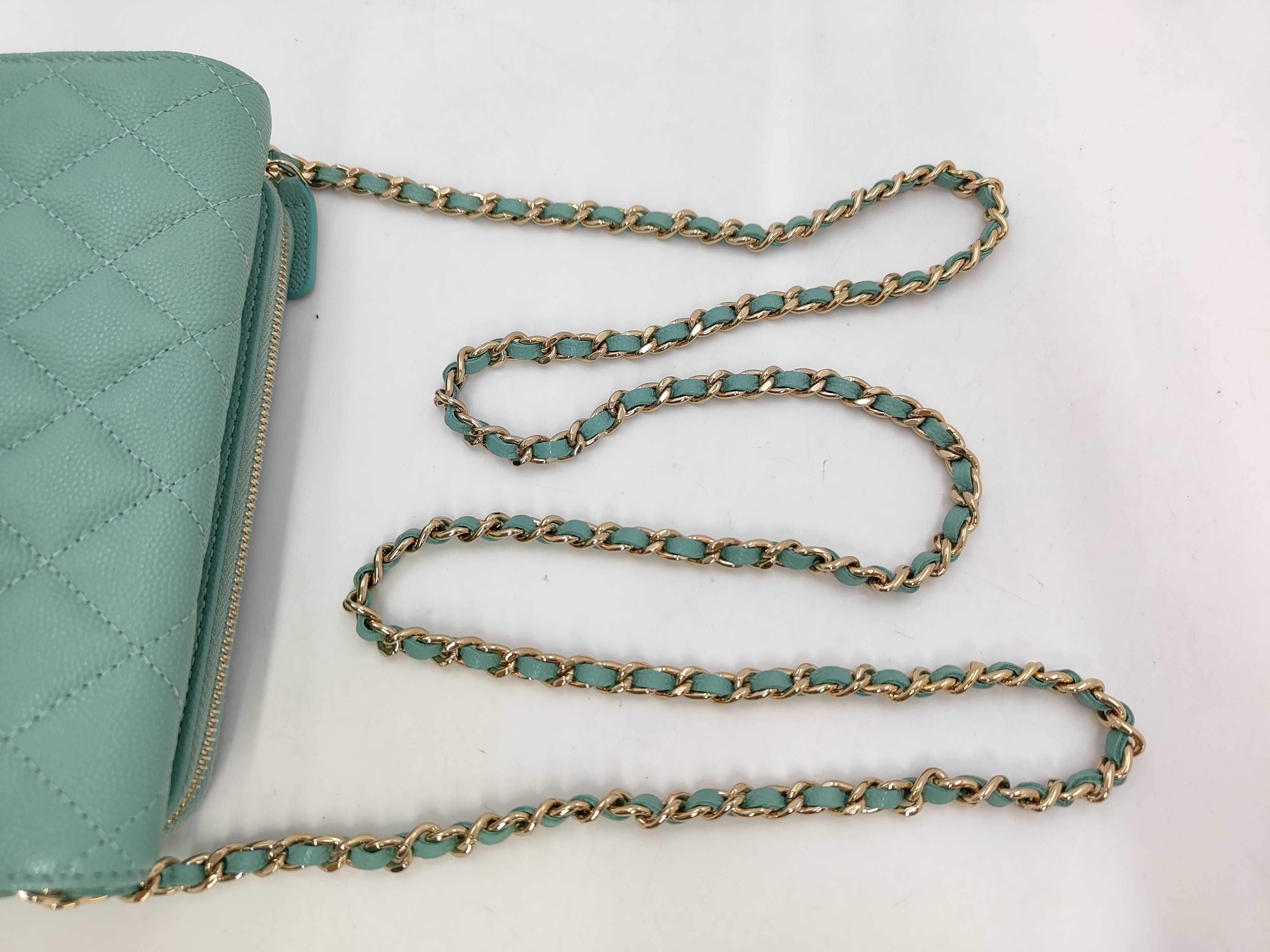 Matelassé Chain Wallet, Caviar Leather, Mint Green, Gold Hardware, Shoulder Bag — view 5