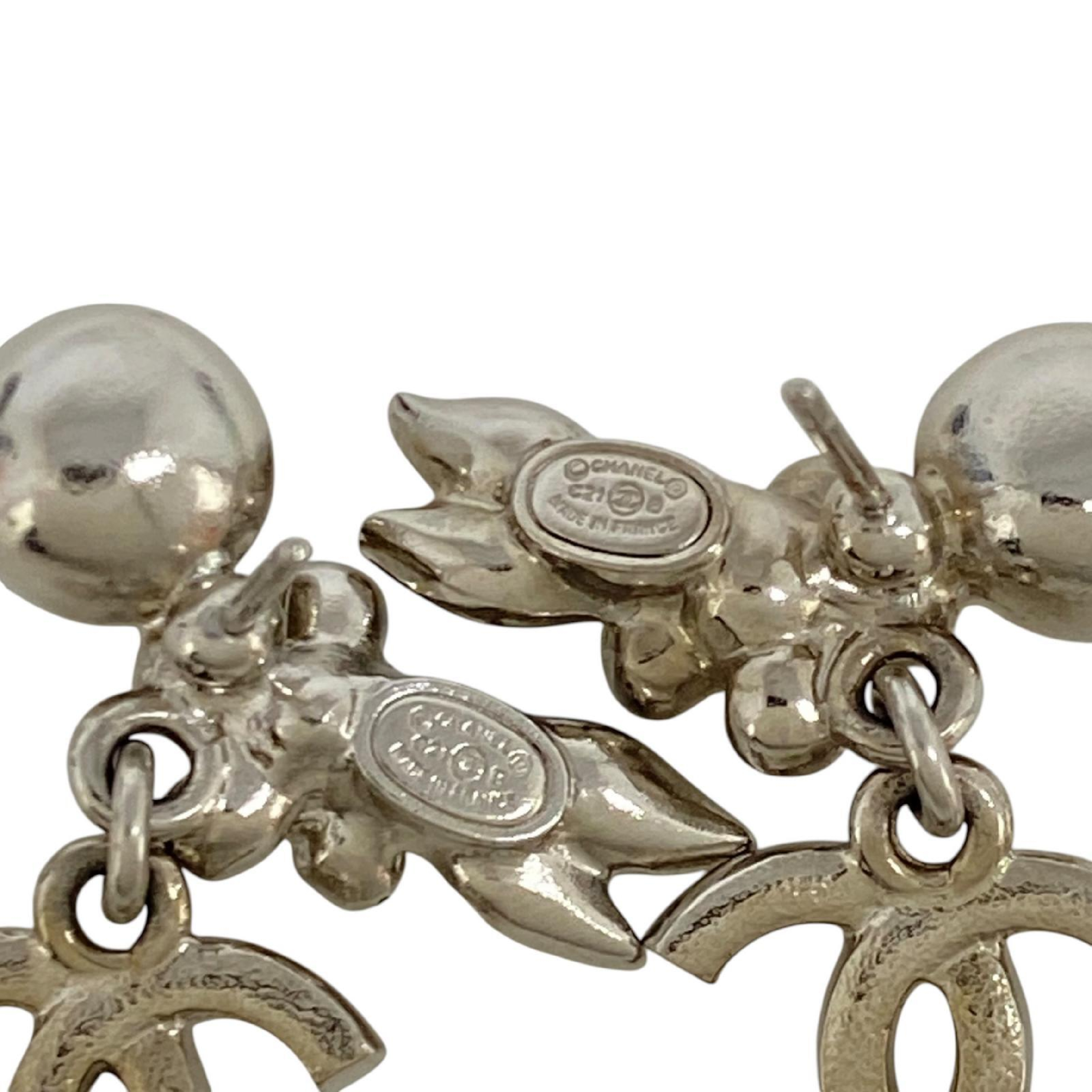 【*Shipped from: Hong Kong*】CHANEL ( ) Silver Metal/Rhinestone/Faux Pearl C21B Earrings — view 7