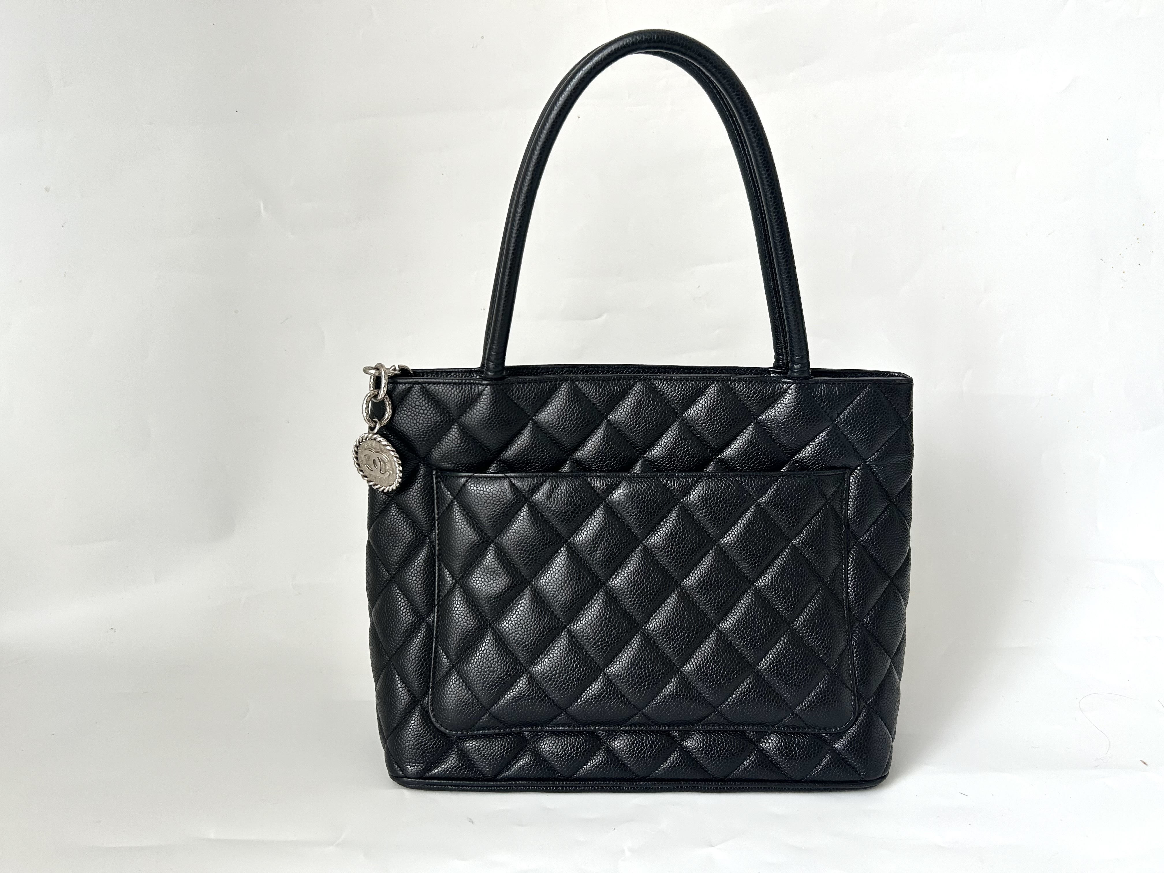 reproduction tote caviar skin silver hardware bag — view 2