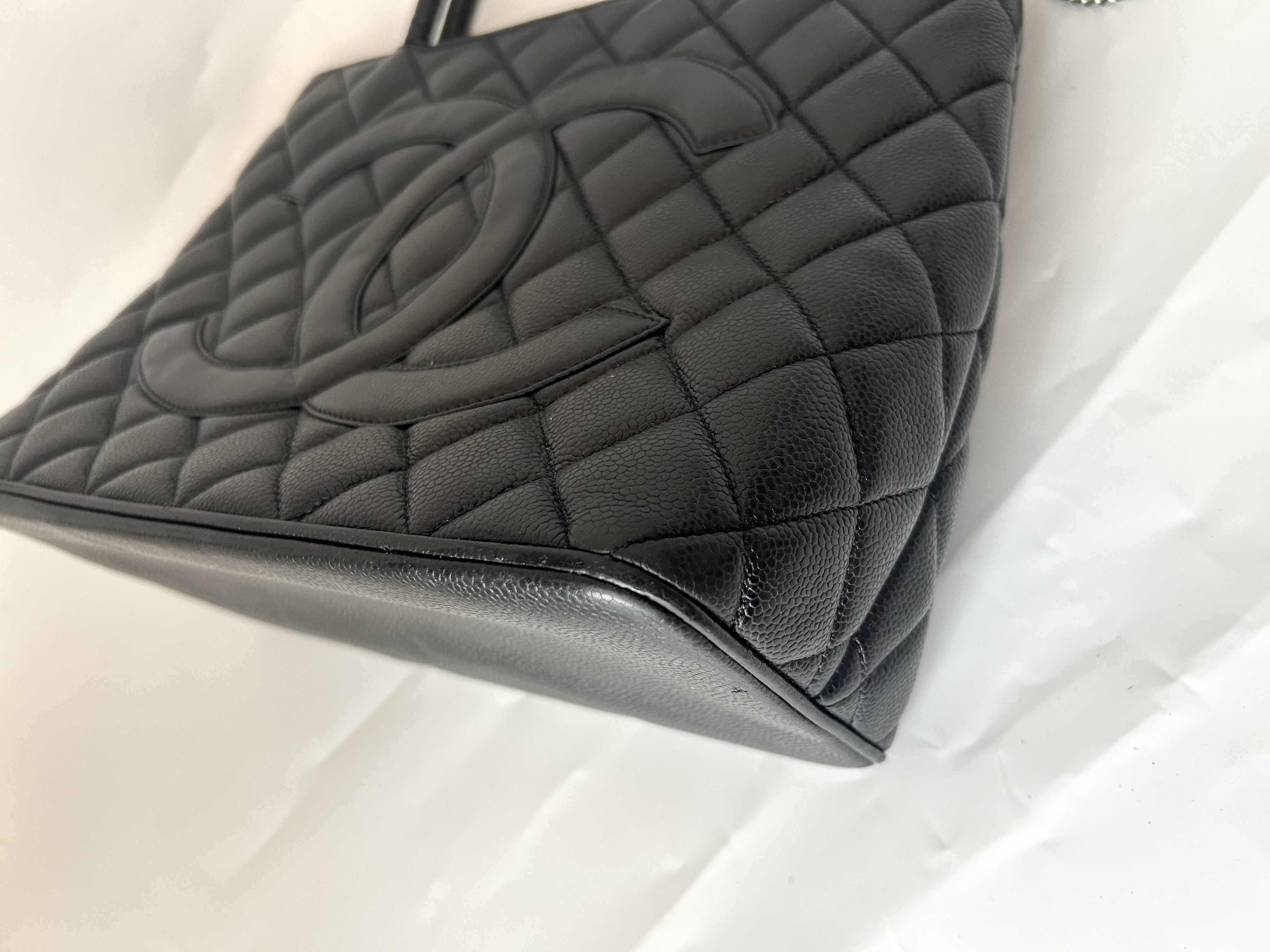 reproduction tote caviar skin silver hardware bag — view 3