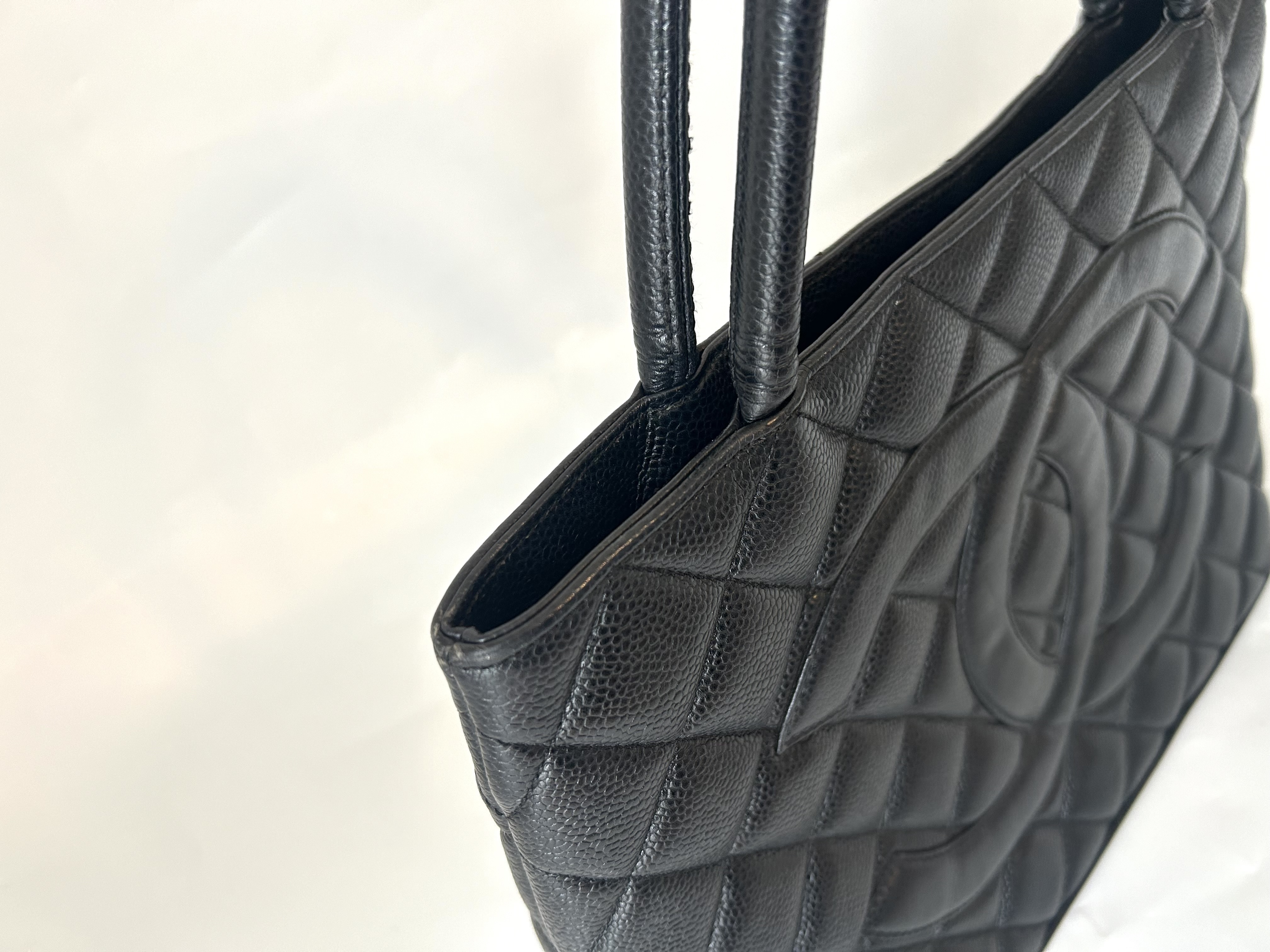 reproduction tote caviar skin silver hardware bag — view 4