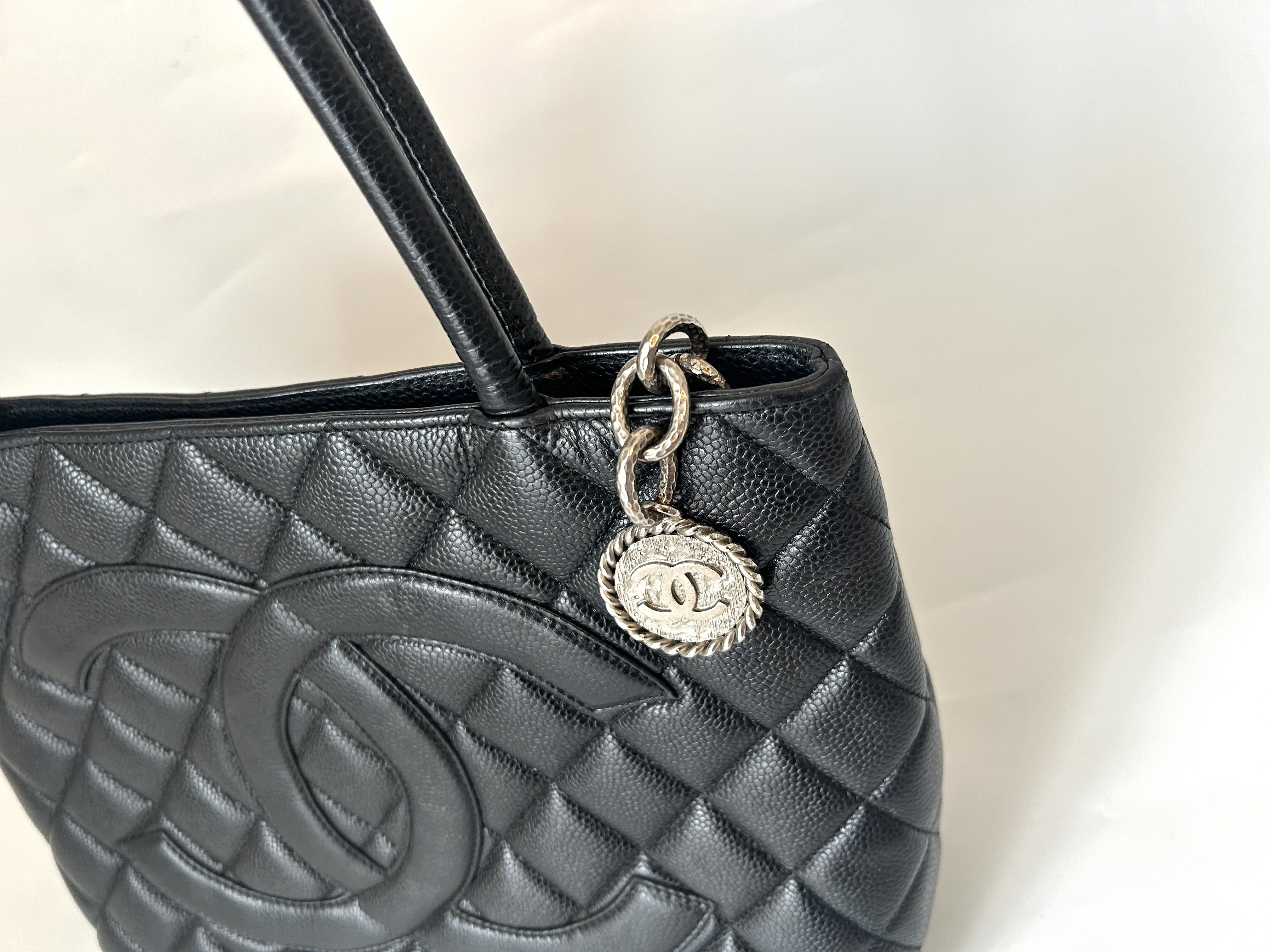 reproduction tote caviar skin silver hardware bag — view 5