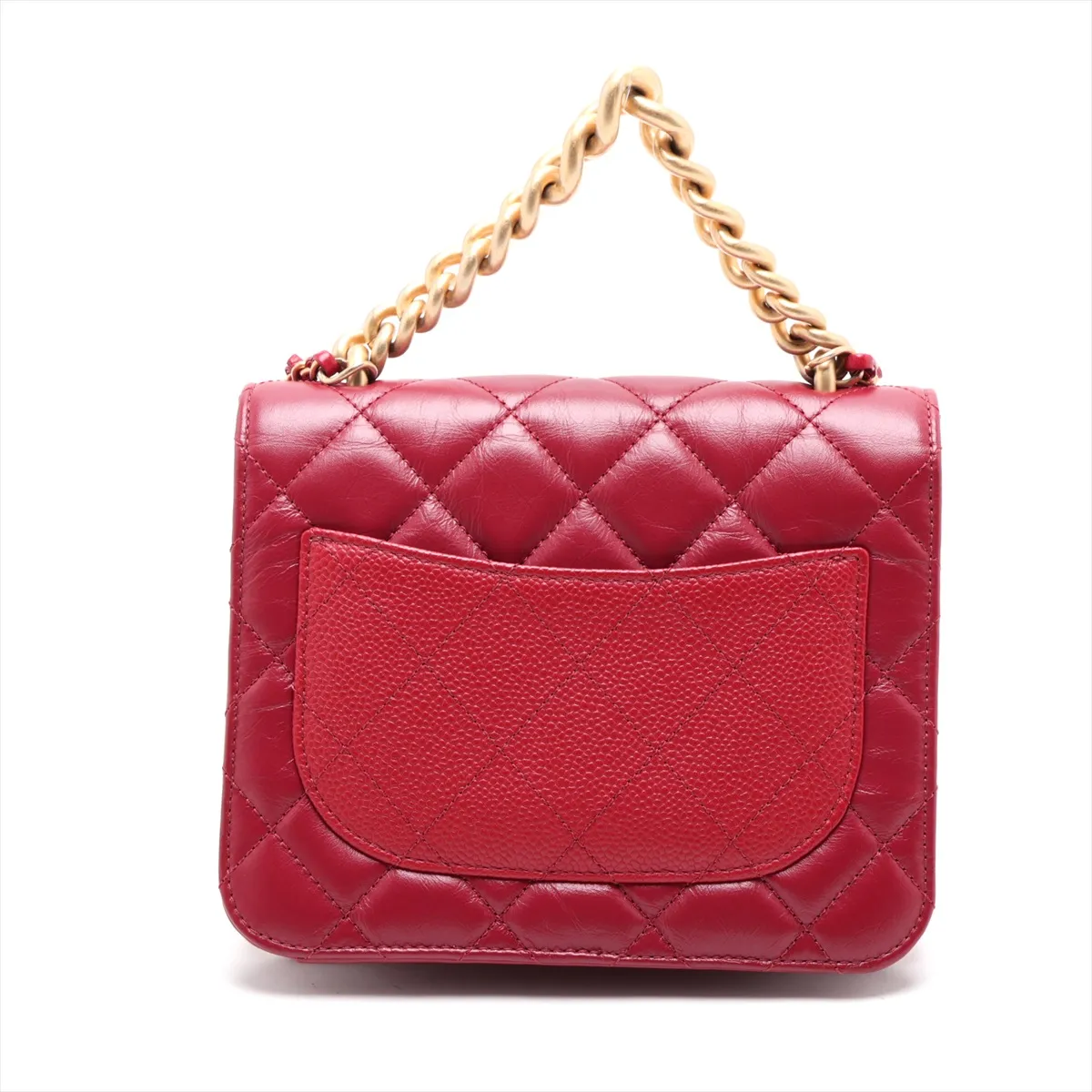 Matelassé Vintage Calfskin x Caviar Skin Chain Shoulder Bag, Red with Gold Hardware, 28257227 (Serial Number 28) — view 2