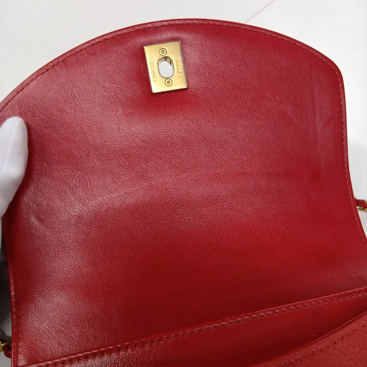 Matelassé Vintage Calfskin x Caviar Skin Chain Shoulder Bag, Red with Gold Hardware, 28257227 (Serial Number 28) — view 13