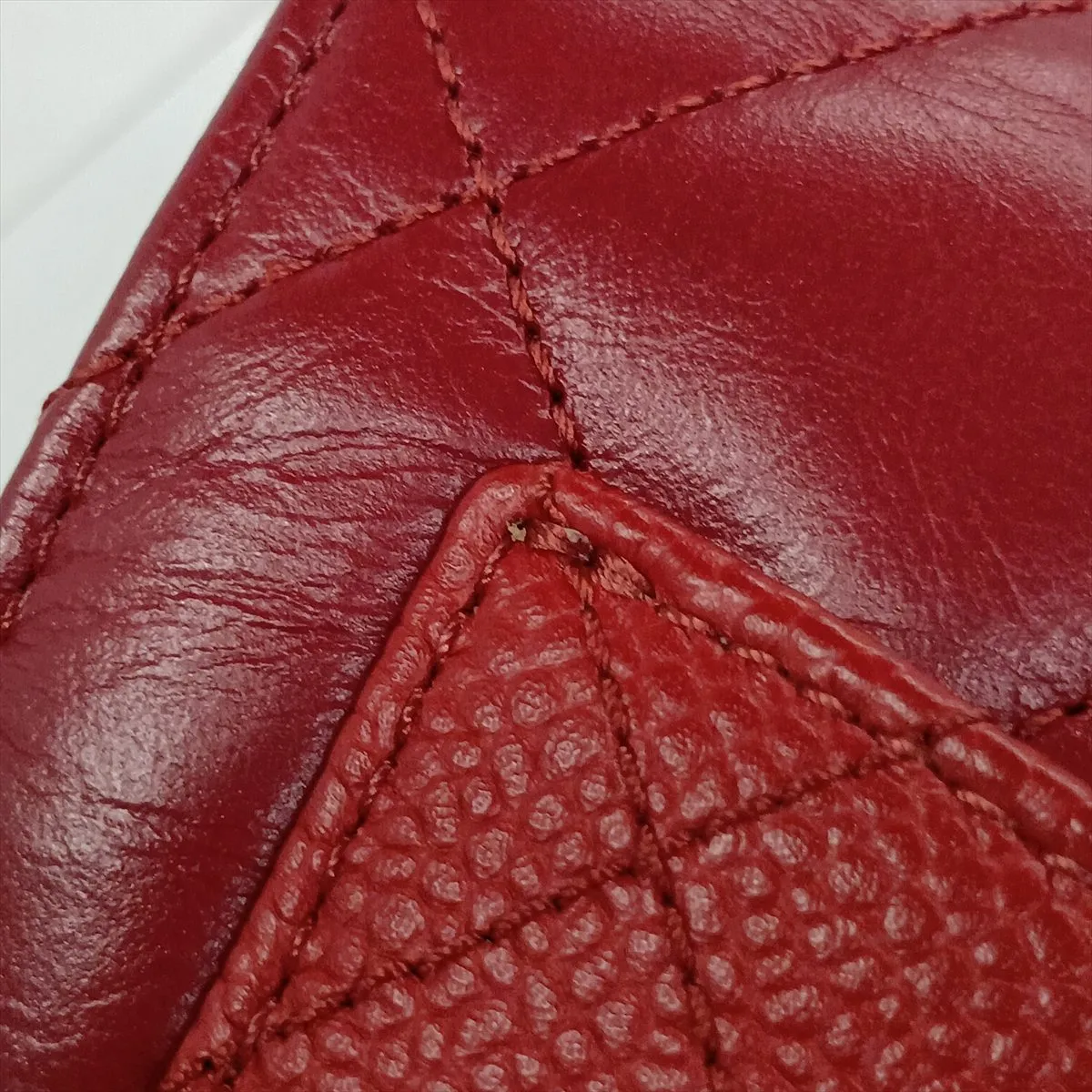 Matelassé Vintage Calfskin x Caviar Skin Chain Shoulder Bag, Red with Gold Hardware, 28257227 (Serial Number 28) — view 15