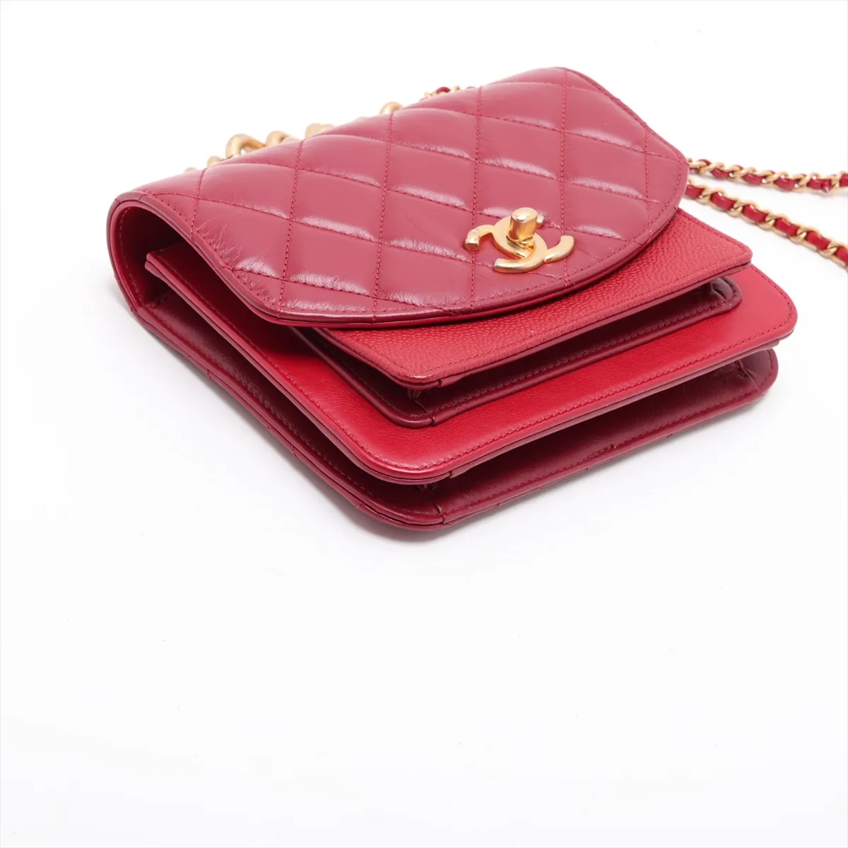 Matelassé Vintage Calfskin x Caviar Skin Chain Shoulder Bag, Red with Gold Hardware, 28257227 (Serial Number 28) — view 4