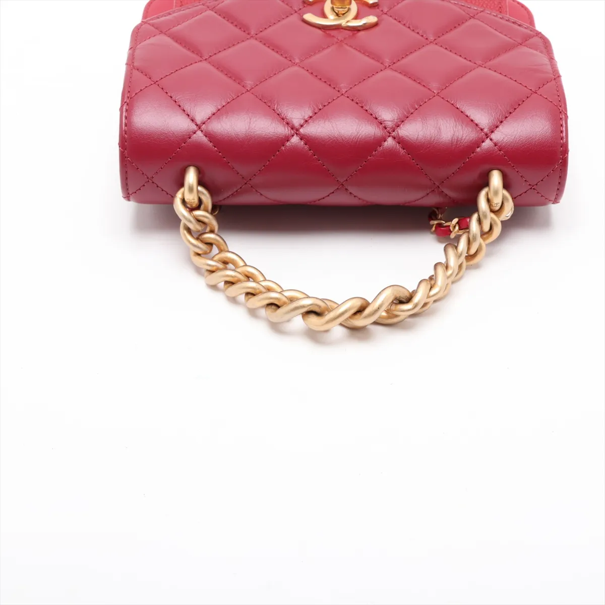 Matelassé Vintage Calfskin x Caviar Skin Chain Shoulder Bag, Red with Gold Hardware, 28257227 (Serial Number 28) — view 5