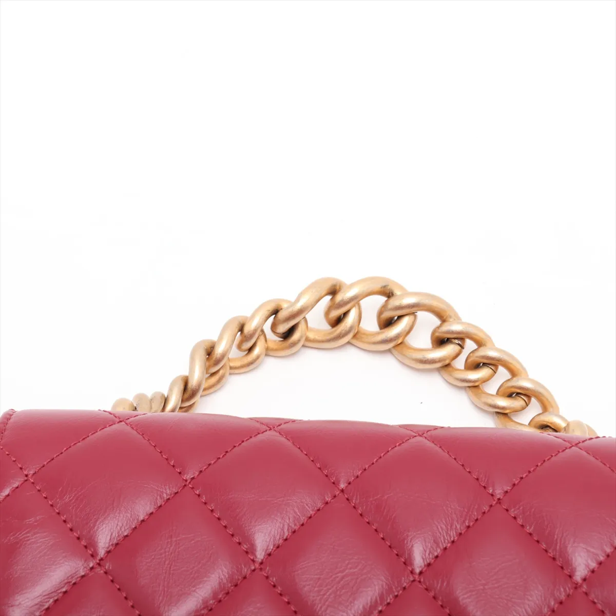 Matelassé Vintage Calfskin x Caviar Skin Chain Shoulder Bag, Red with Gold Hardware, 28257227 (Serial Number 28) — view 6