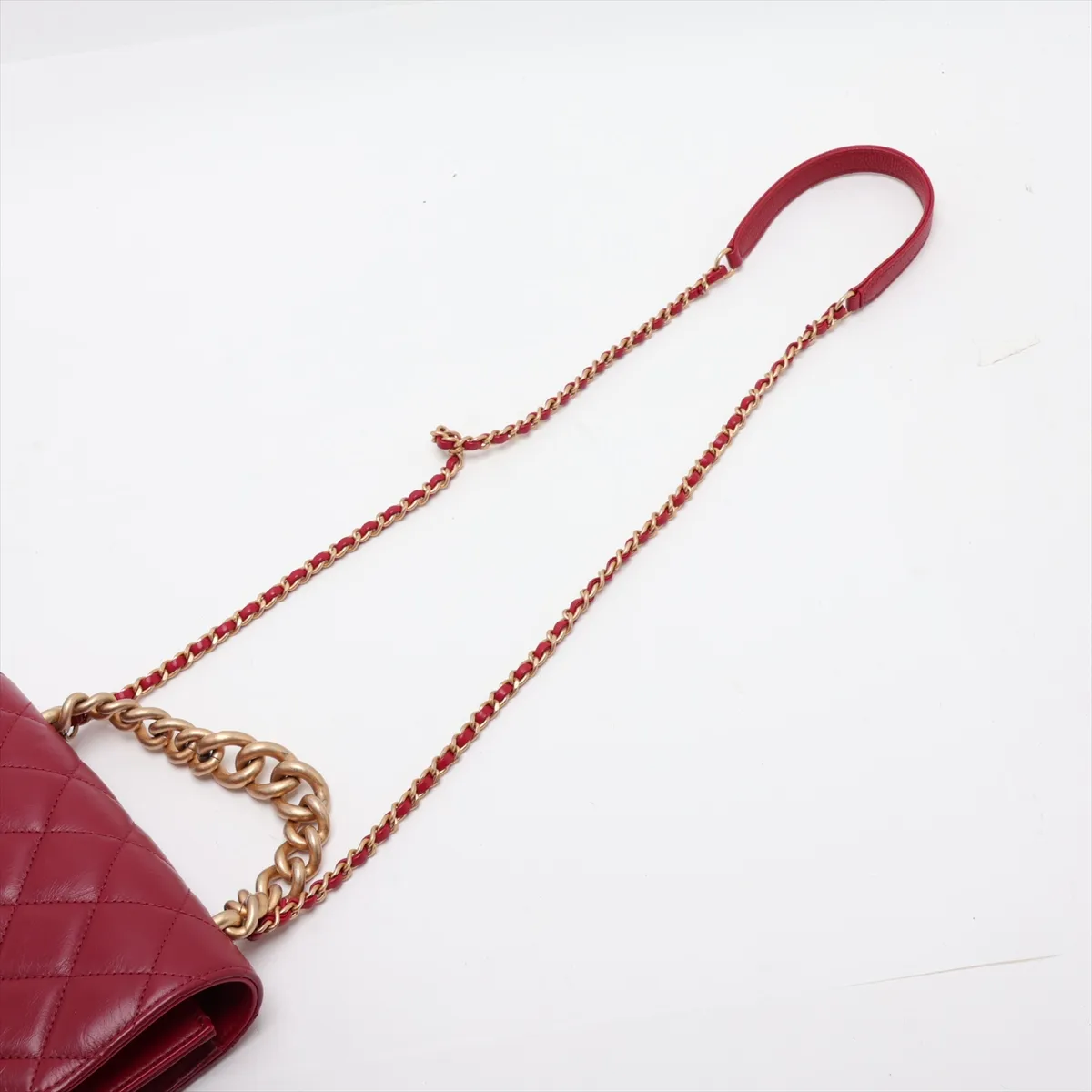 Matelassé Vintage Calfskin x Caviar Skin Chain Shoulder Bag, Red with Gold Hardware, 28257227 (Serial Number 28) — view 7