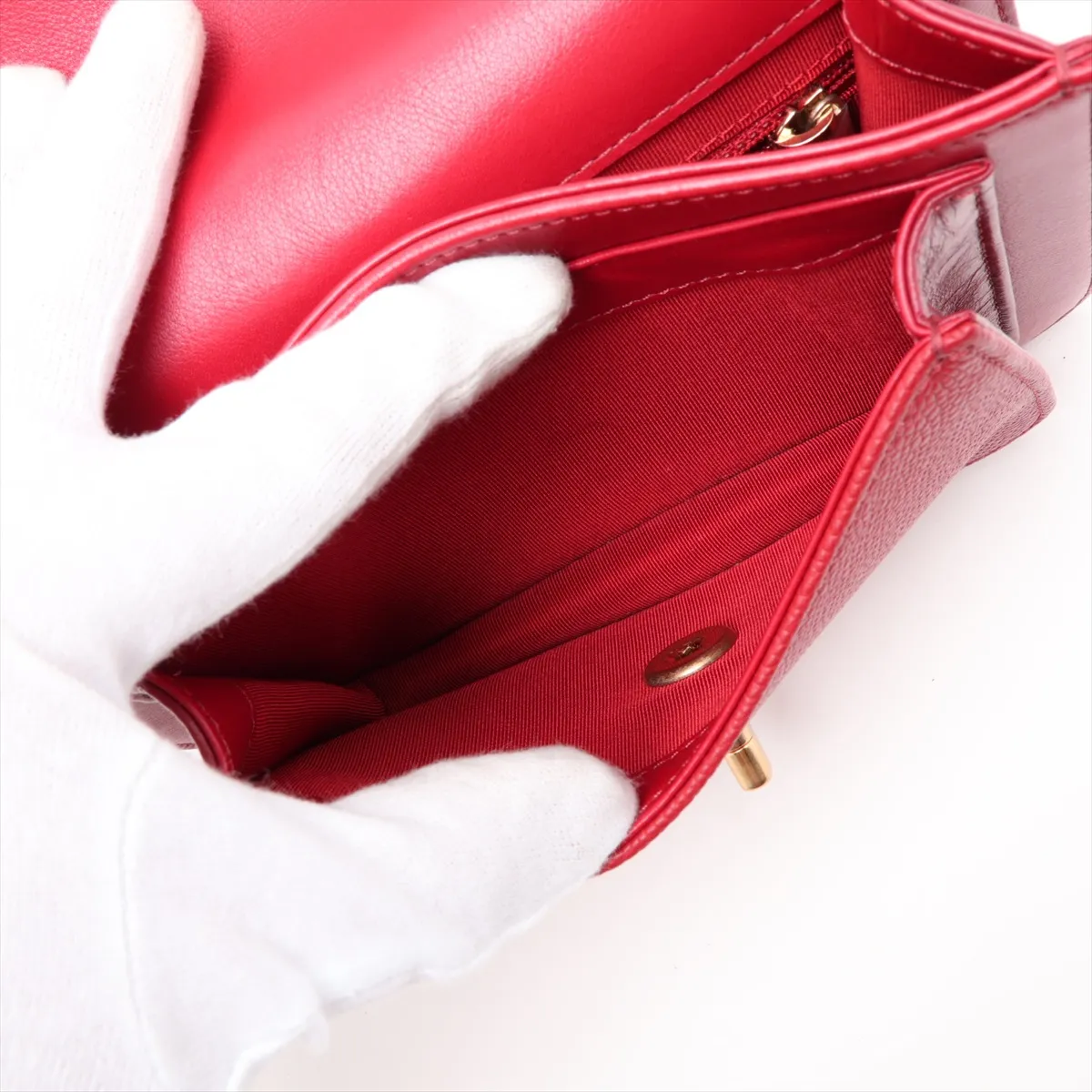 Matelassé Vintage Calfskin x Caviar Skin Chain Shoulder Bag, Red with Gold Hardware, 28257227 (Serial Number 28) — view 8