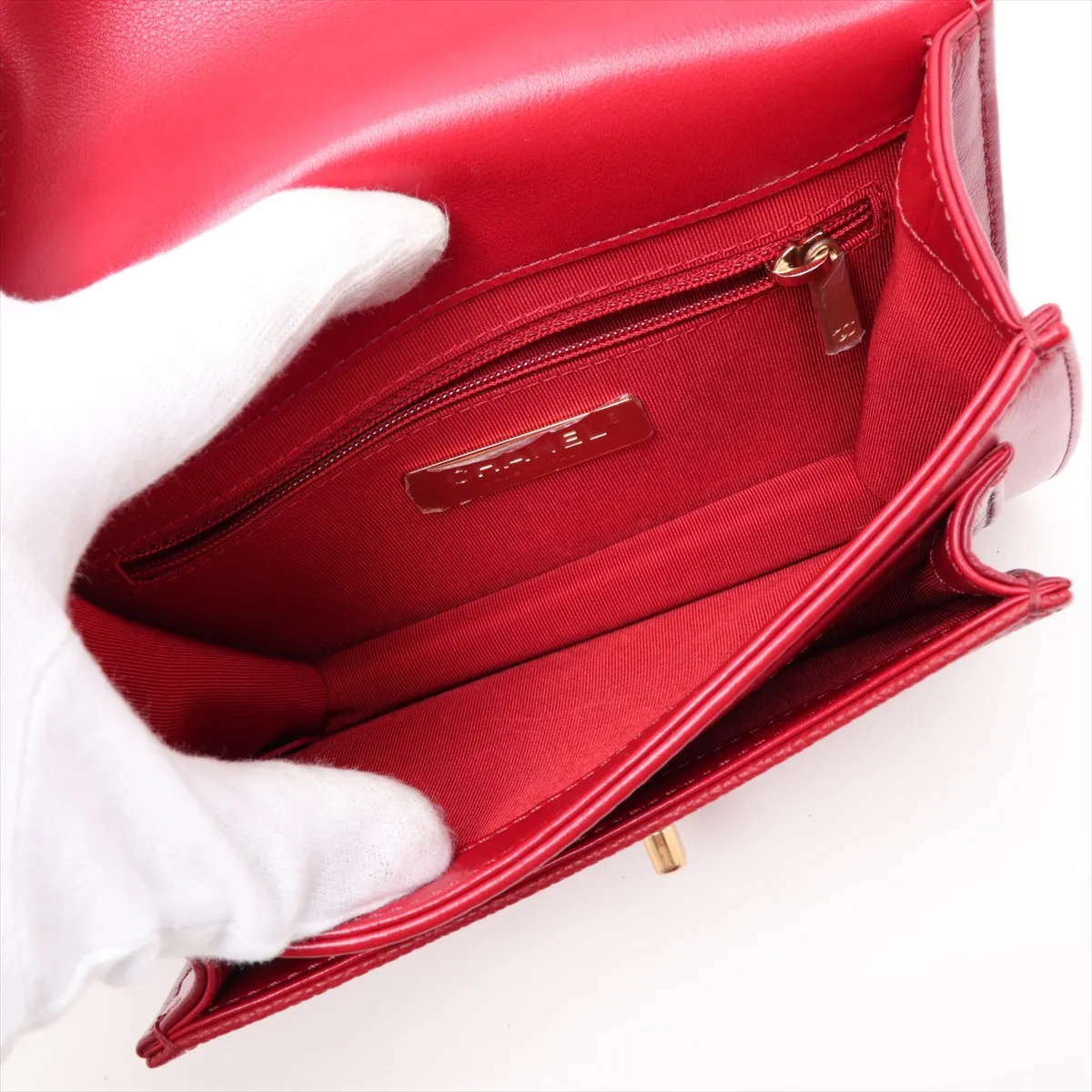 Matelassé Vintage Calfskin x Caviar Skin Chain Shoulder Bag, Red with Gold Hardware, 28257227 (Serial Number 28) — view 9