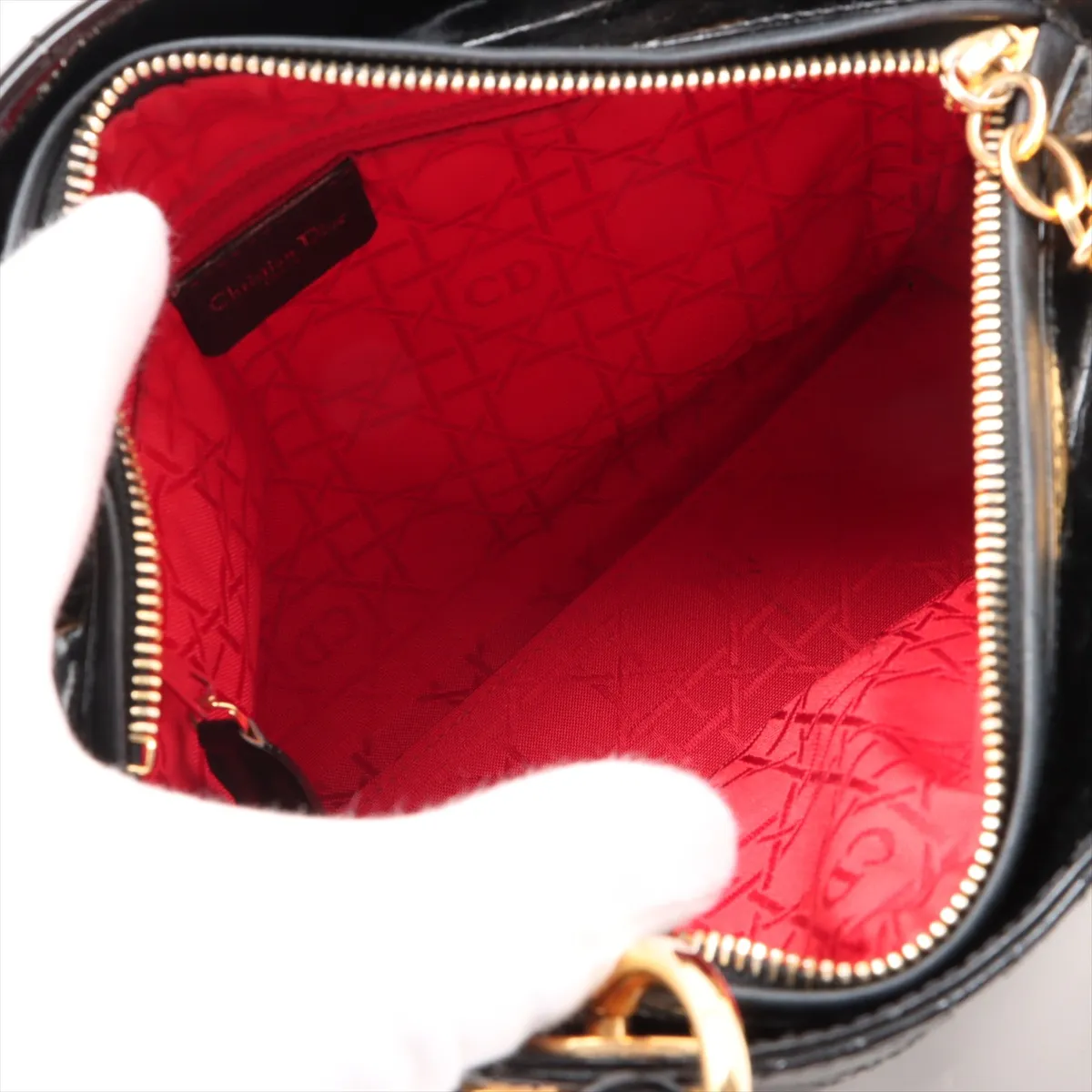 Cannage Lady Dior Patent Leather 2WAY Handbag Black — view 8