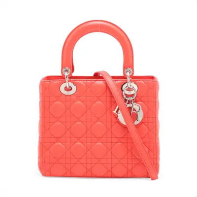 Cannage Lady Dior Leather 2-Way Handbag, Orange