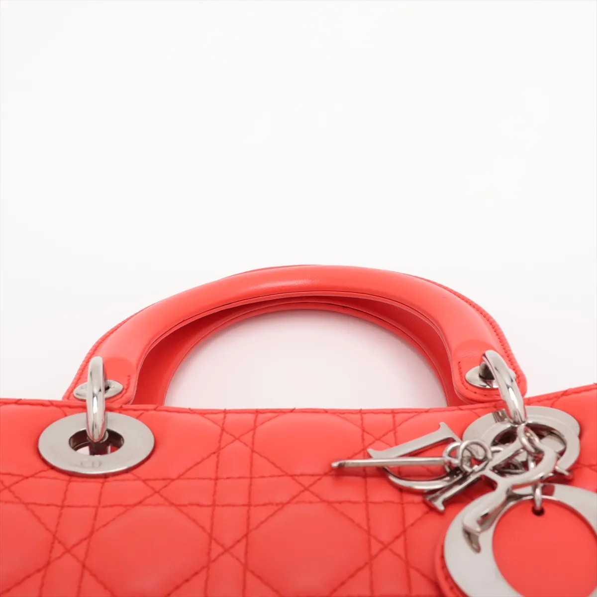 Cannage Lady Dior Leather 2-Way Handbag, Orange — view 6