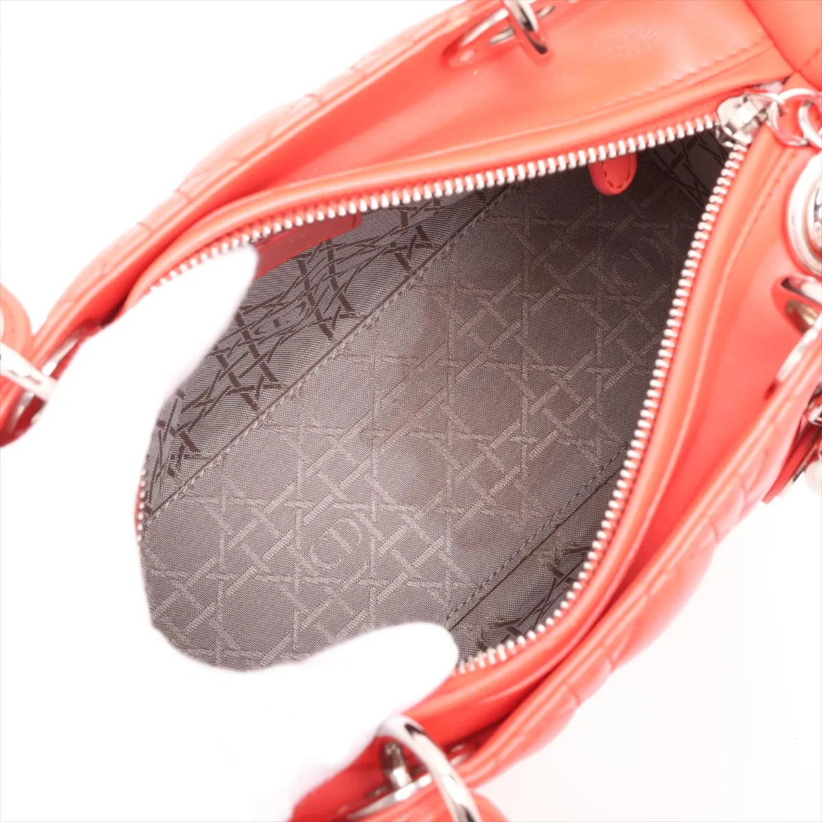 Cannage Lady Dior Leather 2-Way Handbag, Orange — view 8