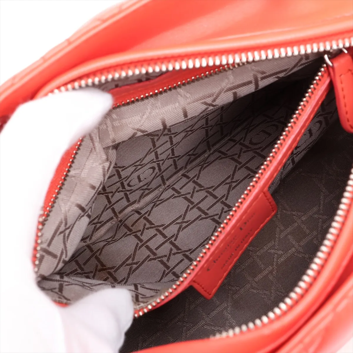 Cannage Lady Dior Leather 2-Way Handbag, Orange — view 9