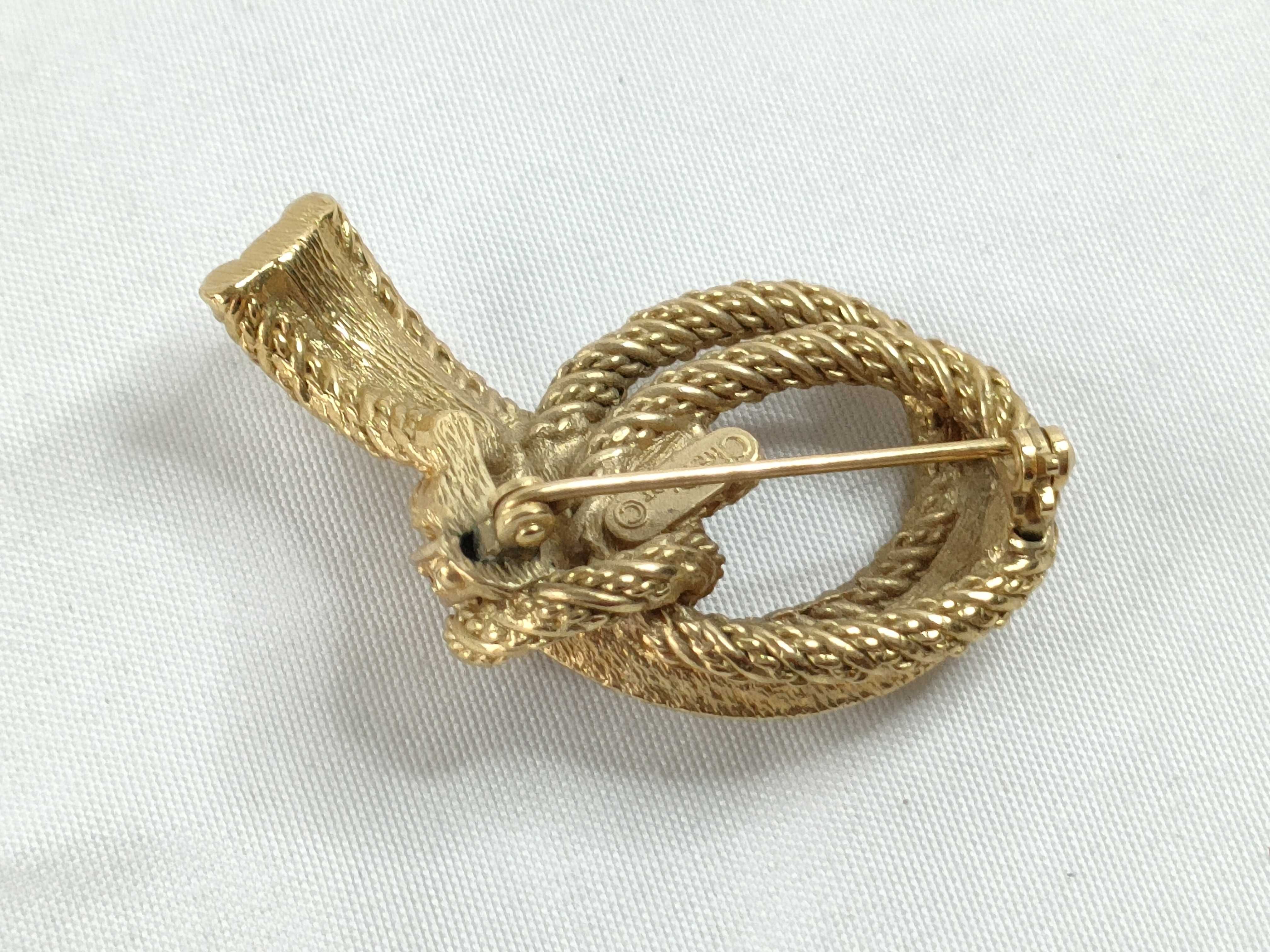 Vintage Rope Ribbon Rhinestone Gold Brooch — view 2