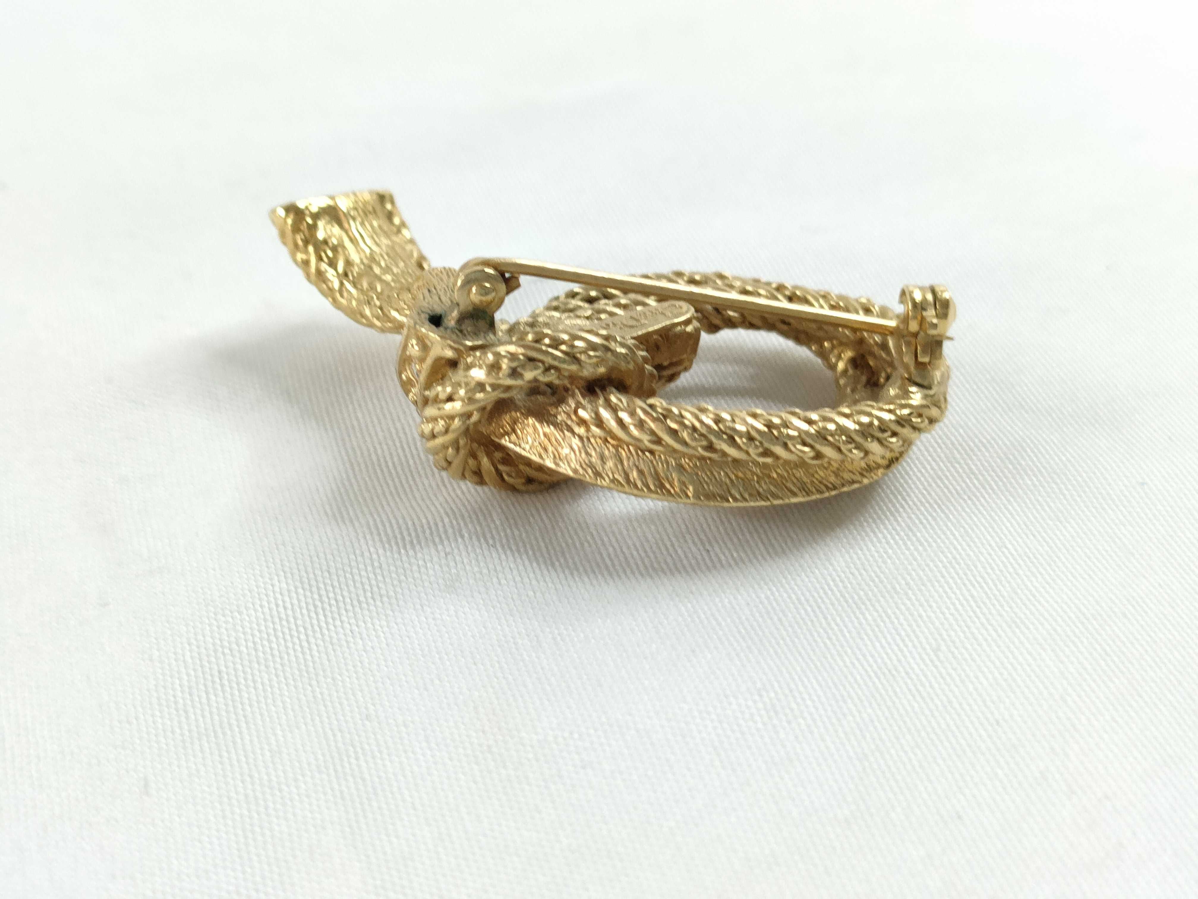 Vintage Rope Ribbon Rhinestone Gold Brooch — view 4