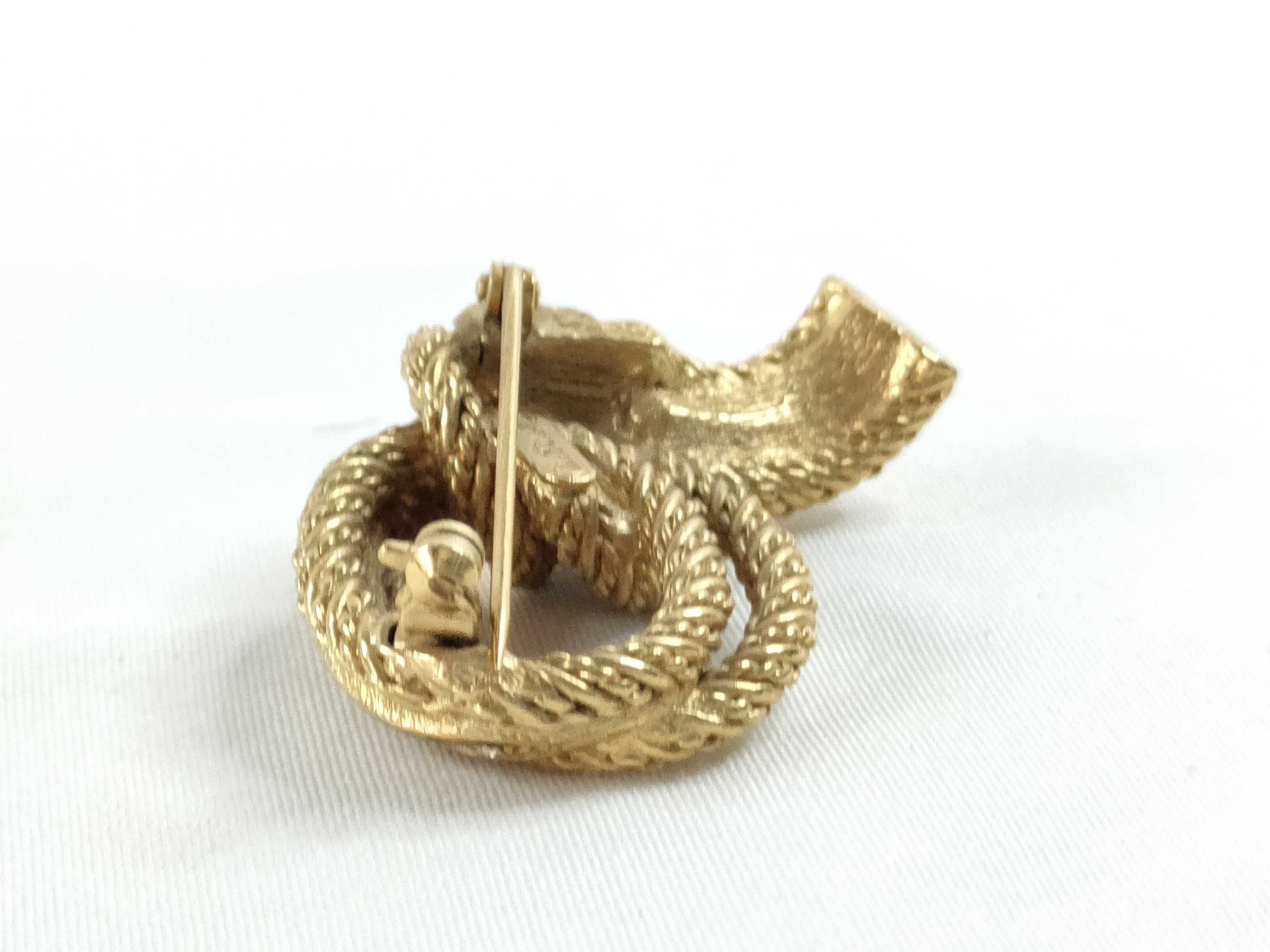 Vintage Rope Ribbon Rhinestone Gold Brooch — view 5