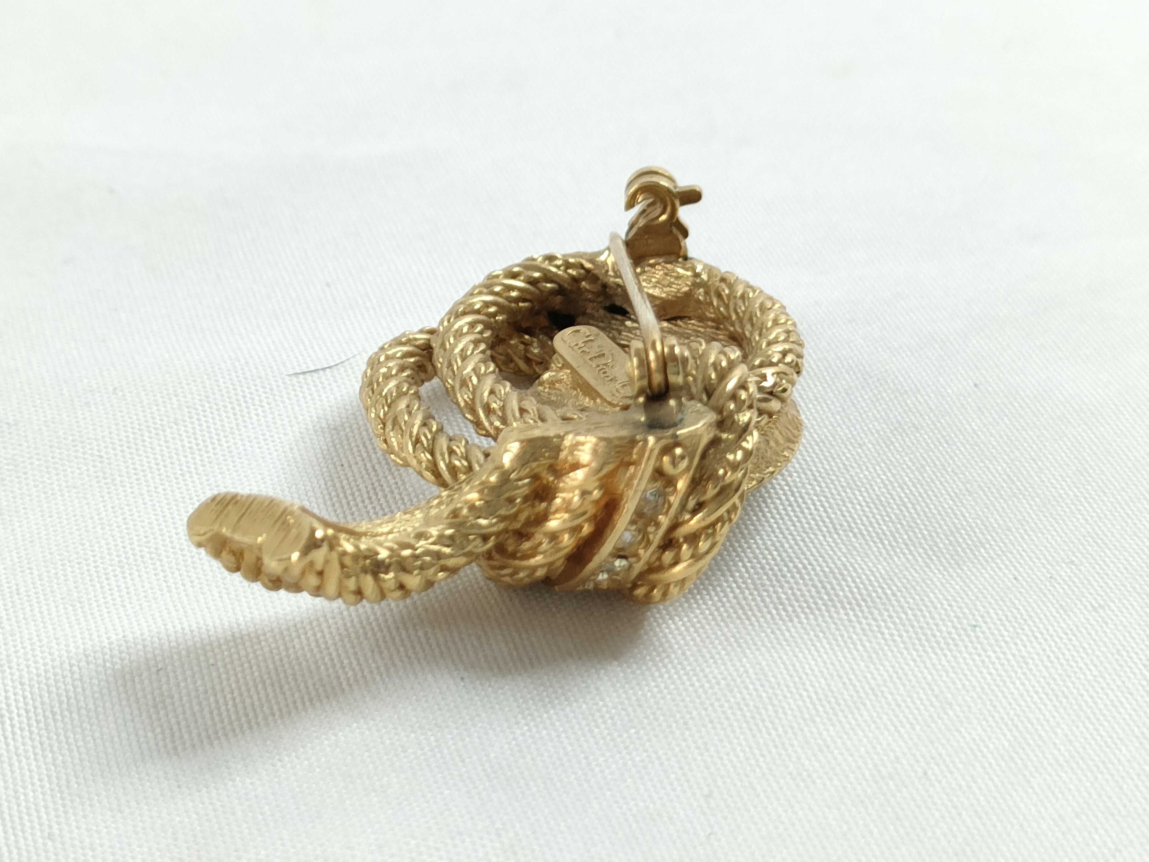 Vintage Rope Ribbon Rhinestone Gold Brooch — view 7