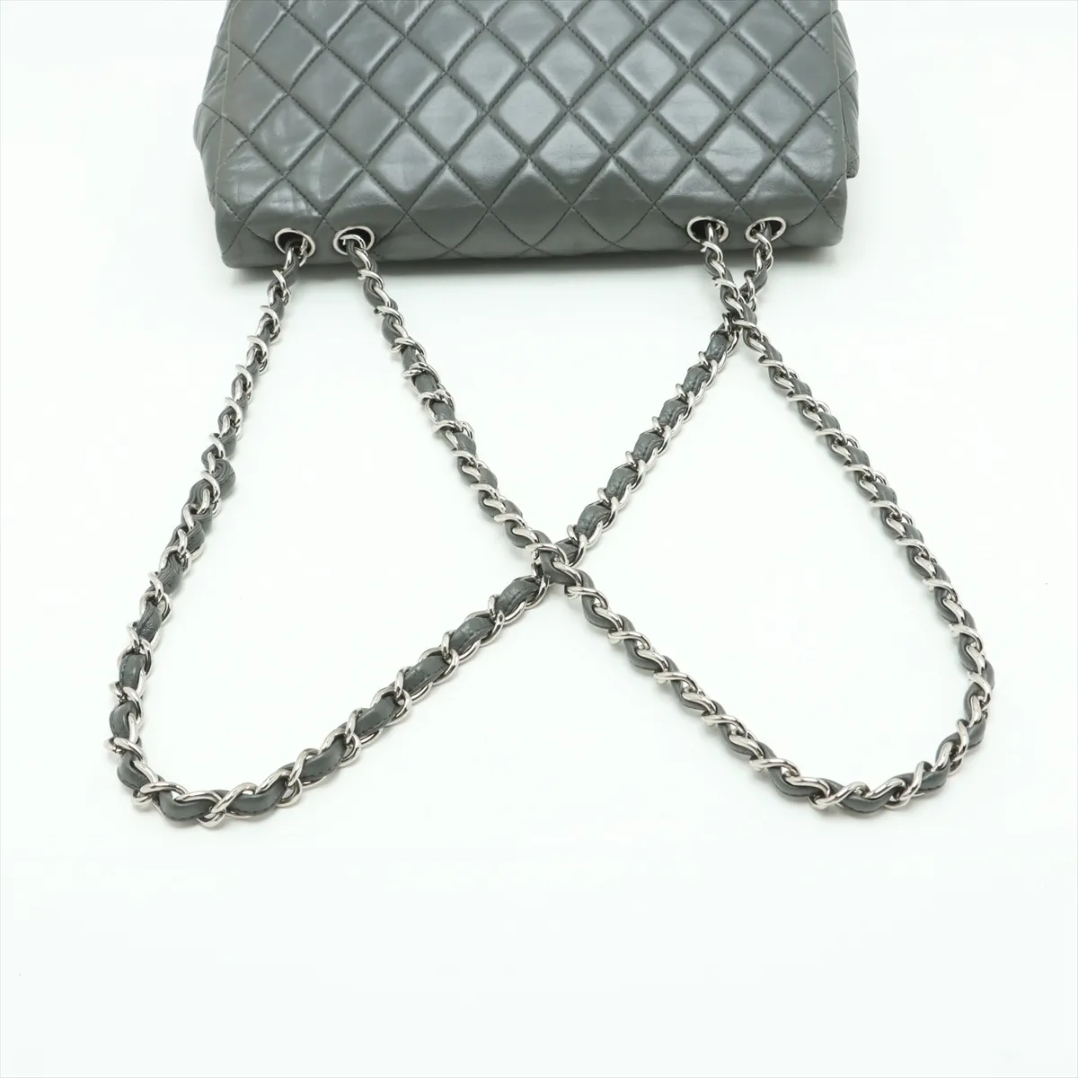 Deca Matelasse 30 Large Lambskin Single Flap Double Chain Bag Gray Silver Hardware 12379706 No. 12 No Zipper Pull A28600 — view 5