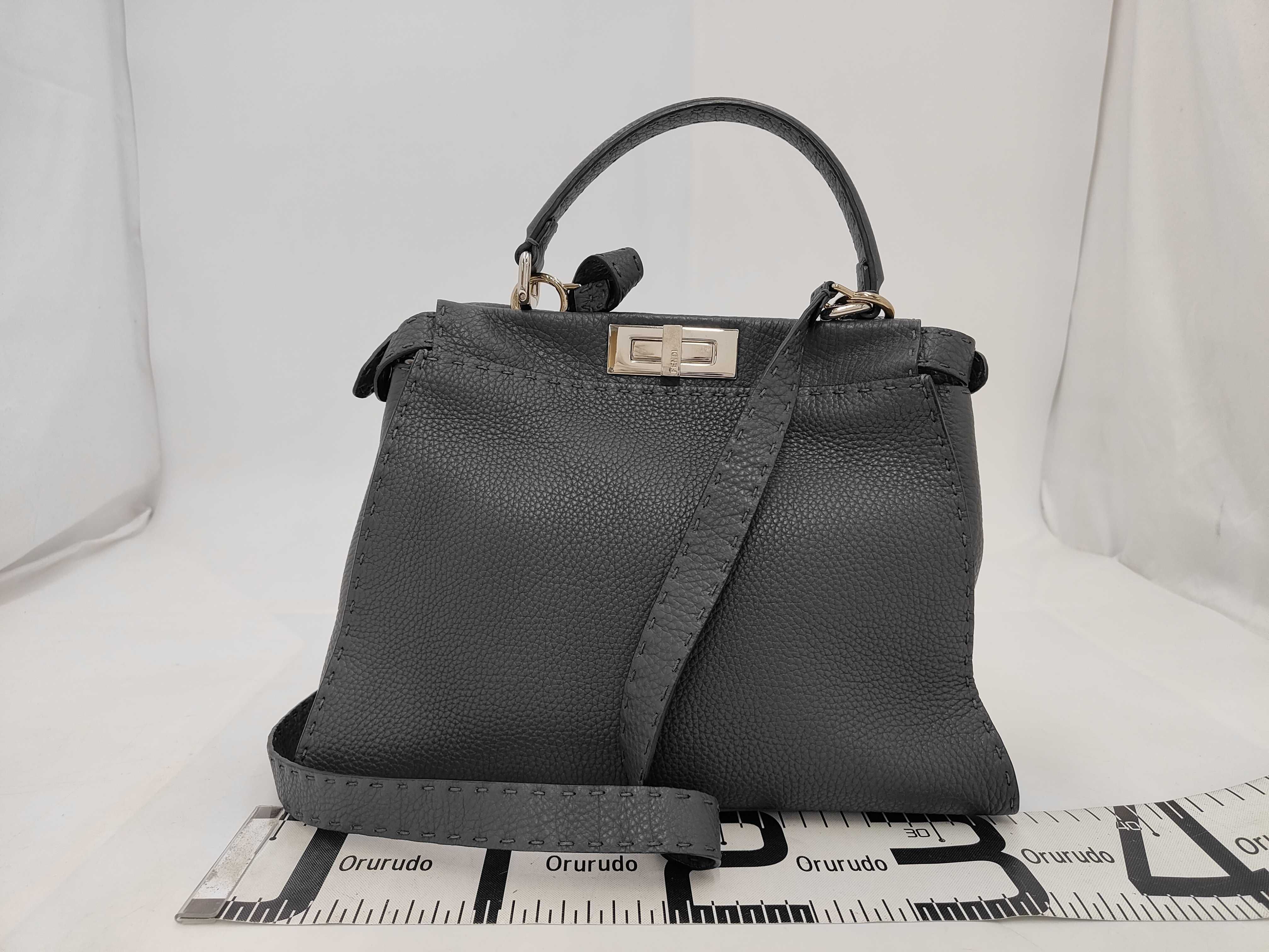 Peekaboo Regular Selleria Leather 2-Way Handbag, Gray, 8BN290, with Strap — view 2