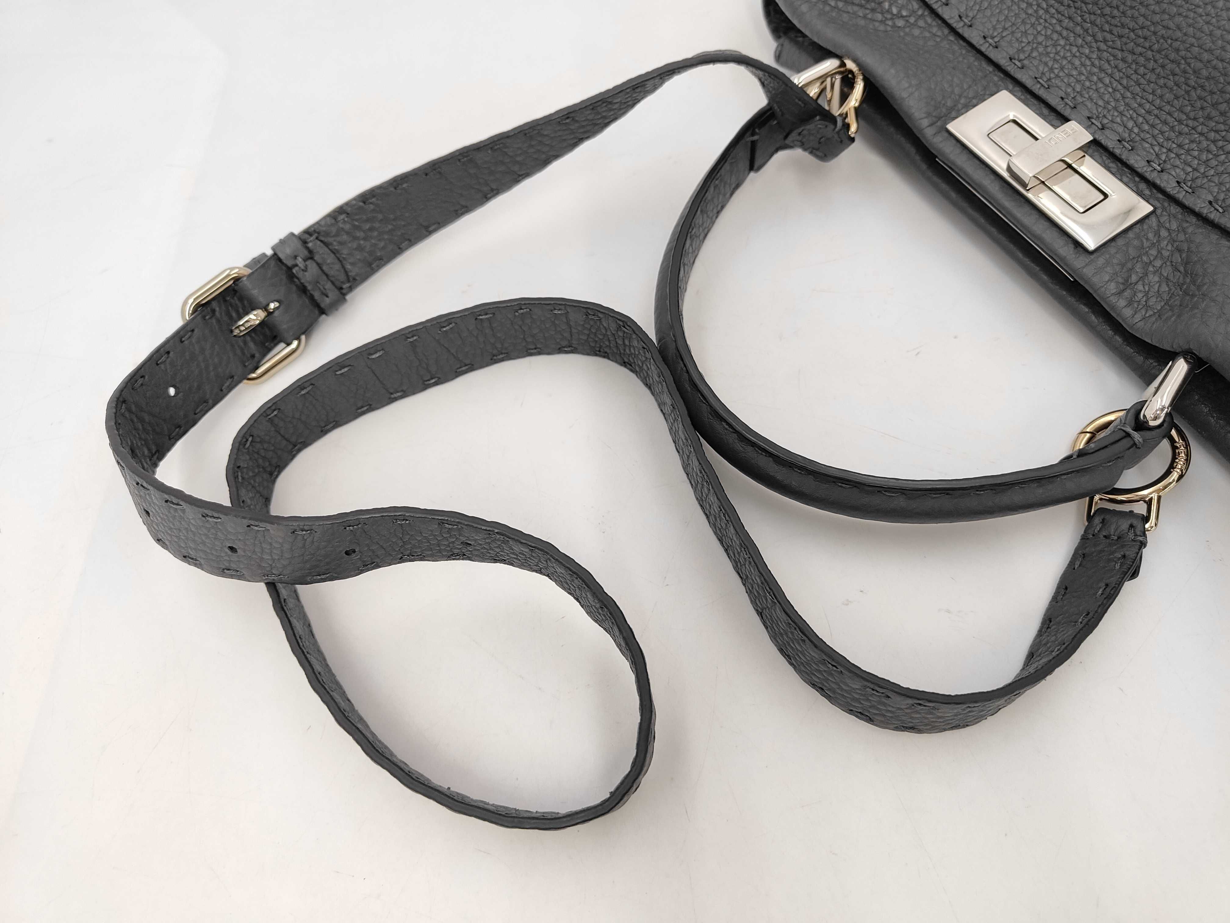 Peekaboo Regular Selleria Leather 2-Way Handbag, Gray, 8BN290, with Strap — view 6