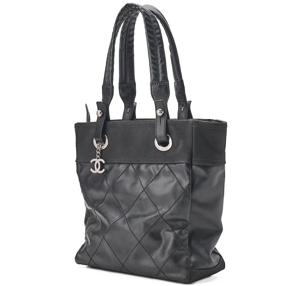 Paris Biarritz PM Tote Bag, Black, Silver Hardware — view 2