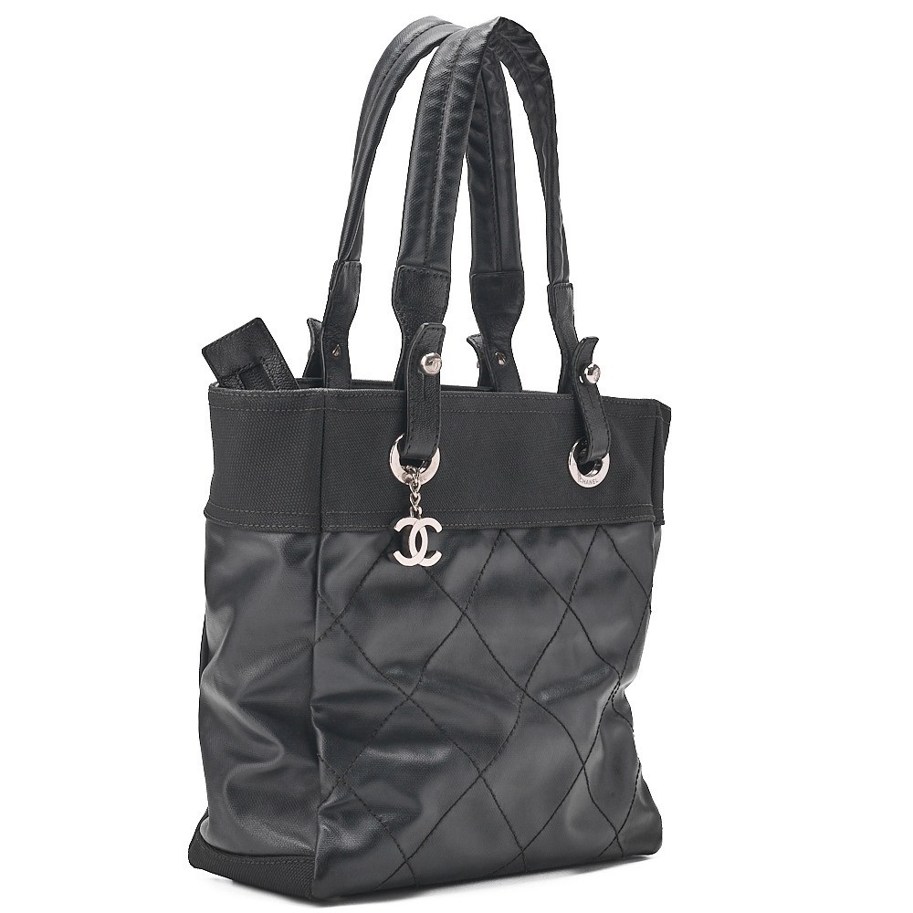 Paris Biarritz PM Tote Bag, Black, Silver Hardware — view 3