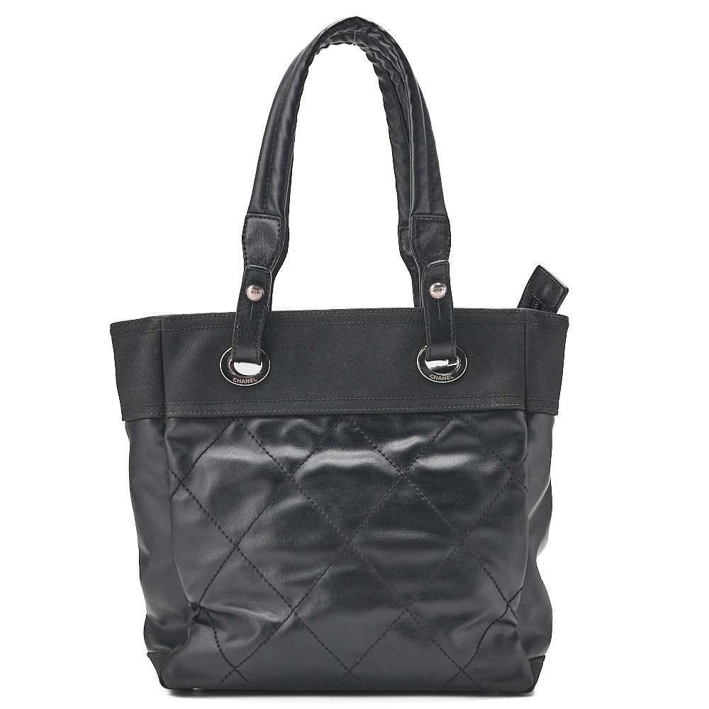 Paris Biarritz PM Tote Bag, Black, Silver Hardware — view 4