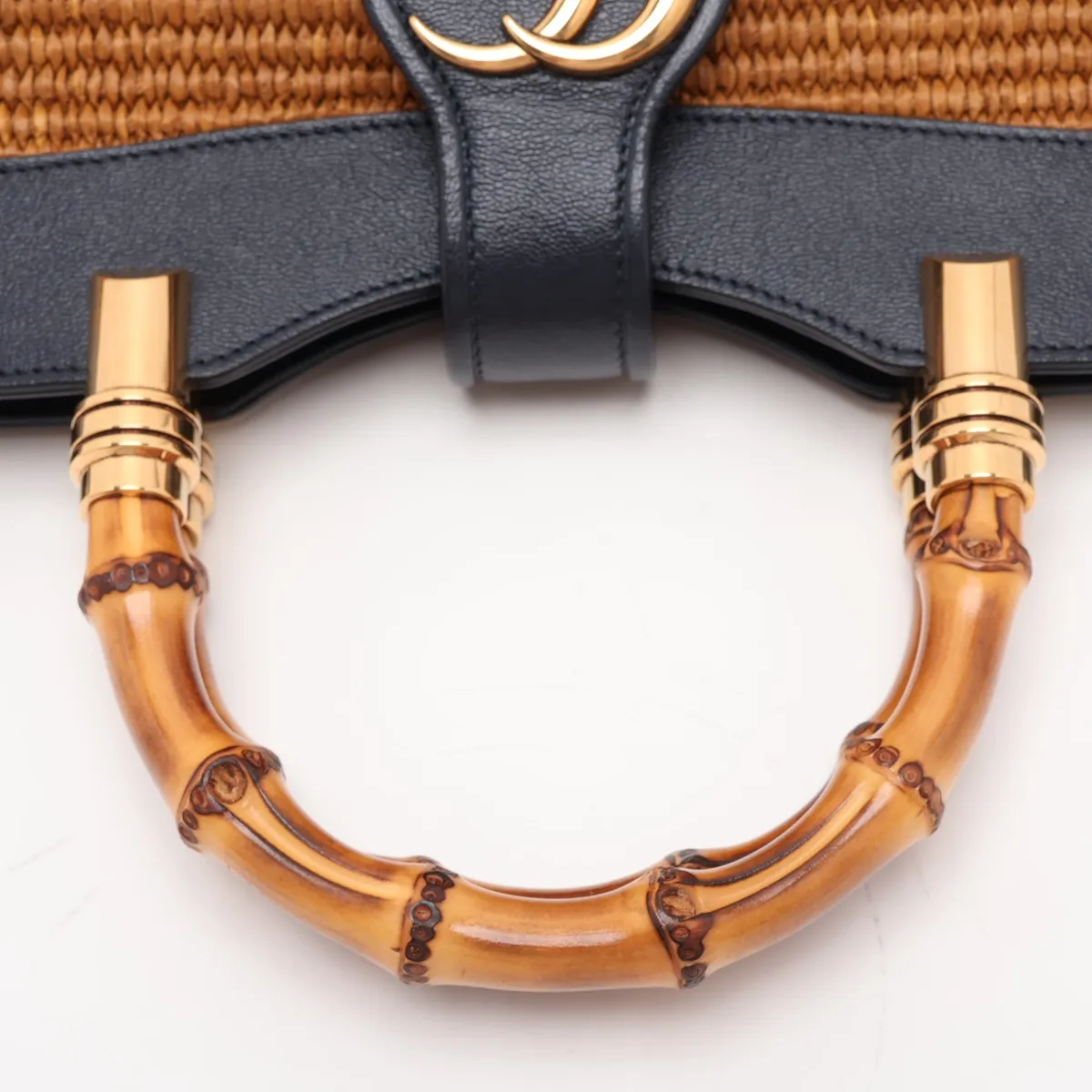 Bamboo 655657 Raffia x Leather 2-Way Handbag Brown x Navy — view 5