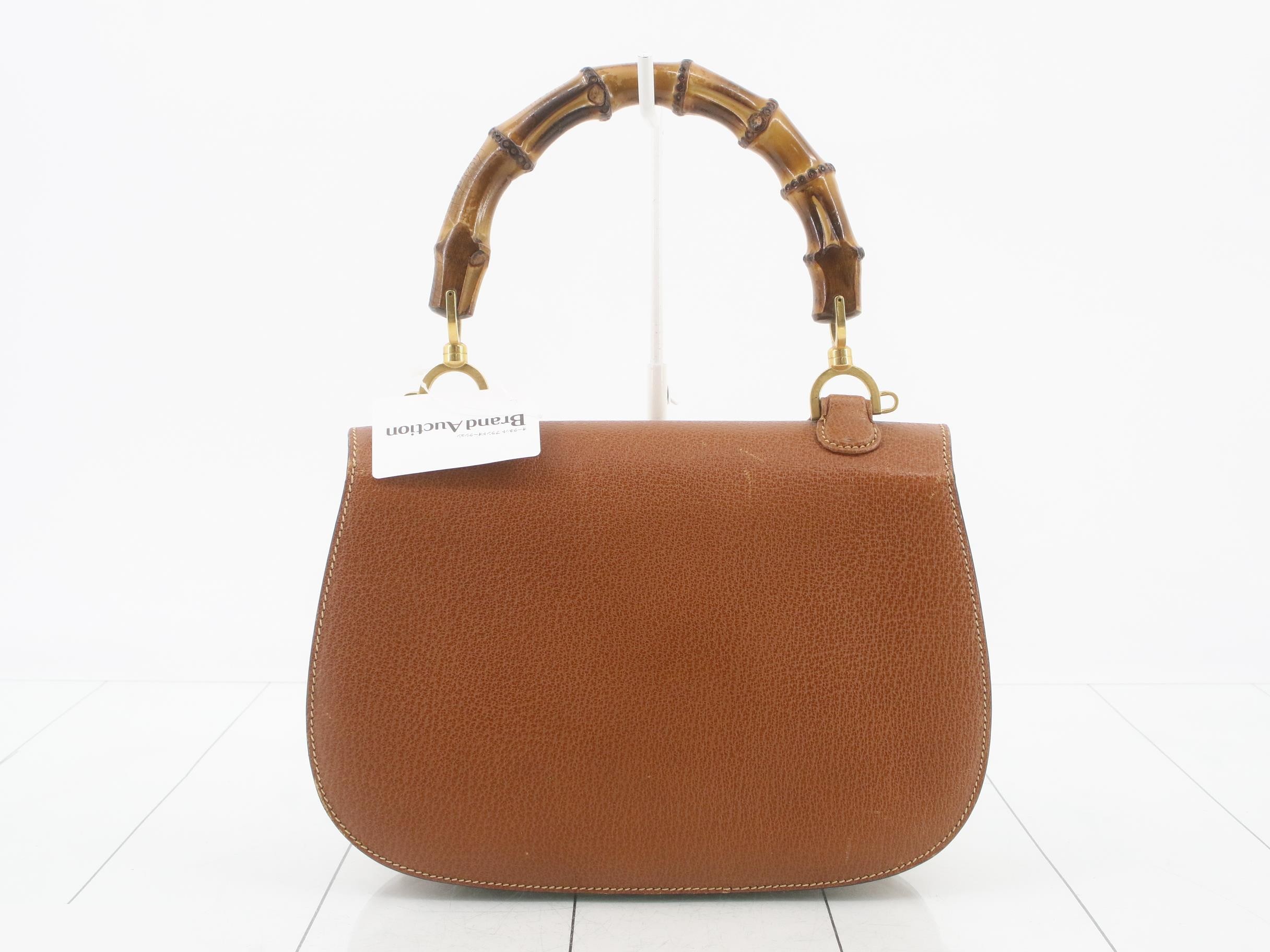 Leather Bamboo Turnlock Bag with Mirror, Brown — view 2
