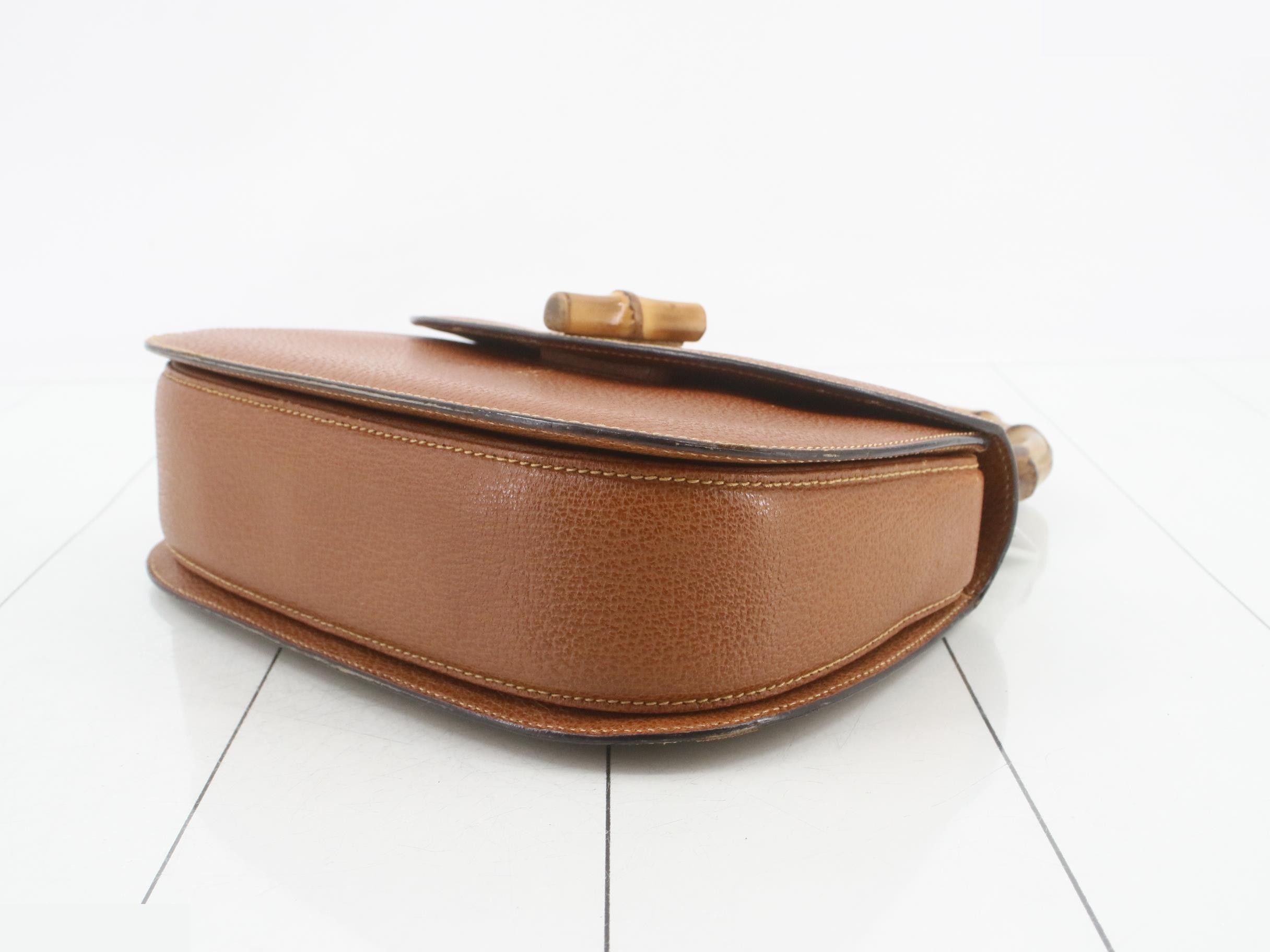 Leather Bamboo Turnlock Bag with Mirror, Brown — view 6