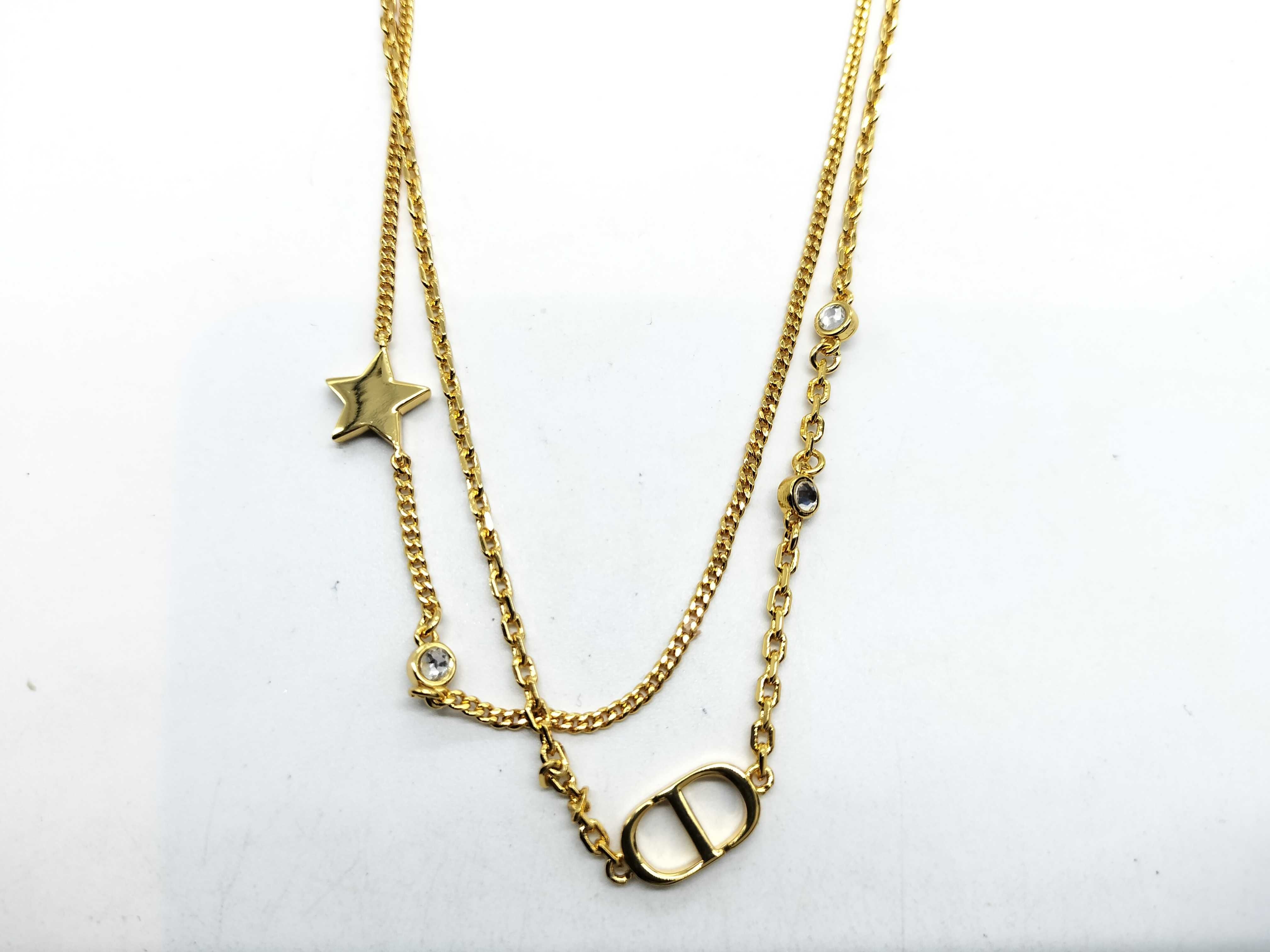Necklace CD Logo Star Double Chain Clear Stone Necklace — view 4