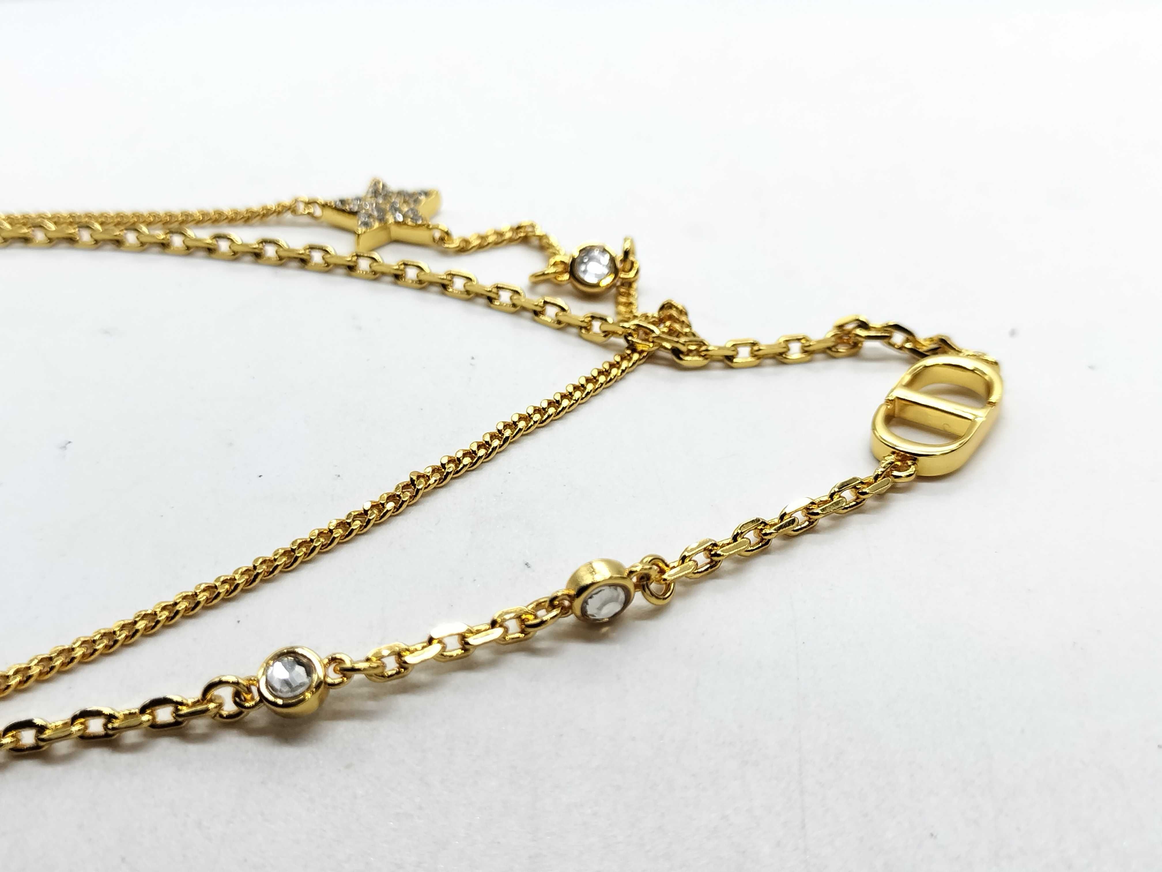 Necklace CD Logo Star Double Chain Clear Stone Necklace — view 5