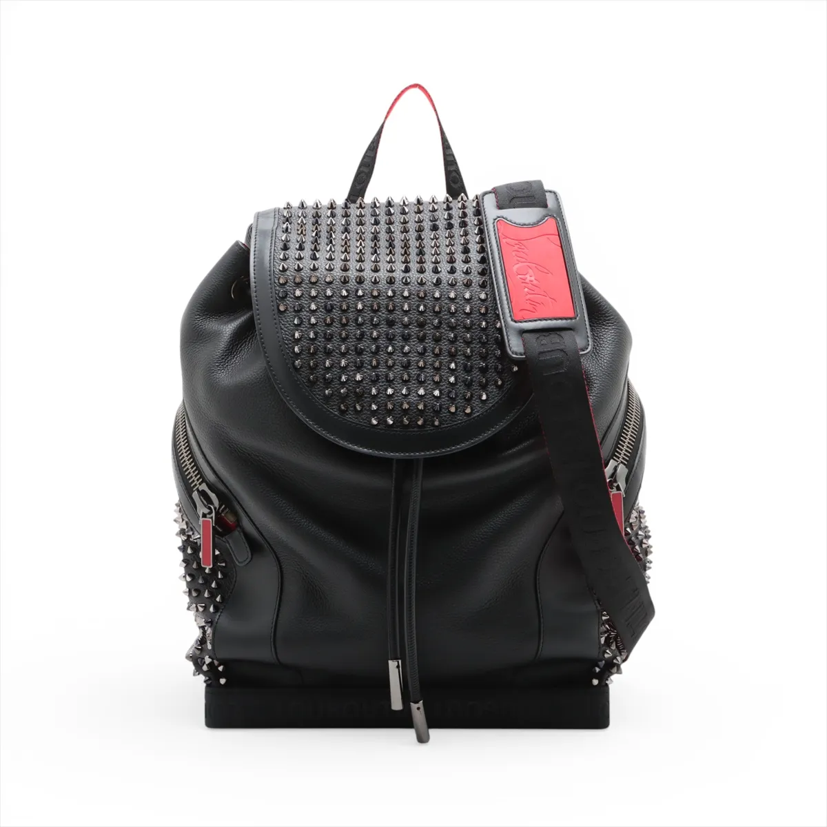 Spike Stud Explorer Funk Leather x Rubber Backpack/Rucksack, Black