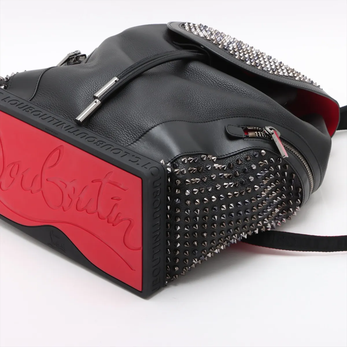 Spike Stud Explorer Funk Leather x Rubber Backpack/Rucksack, Black — view 3