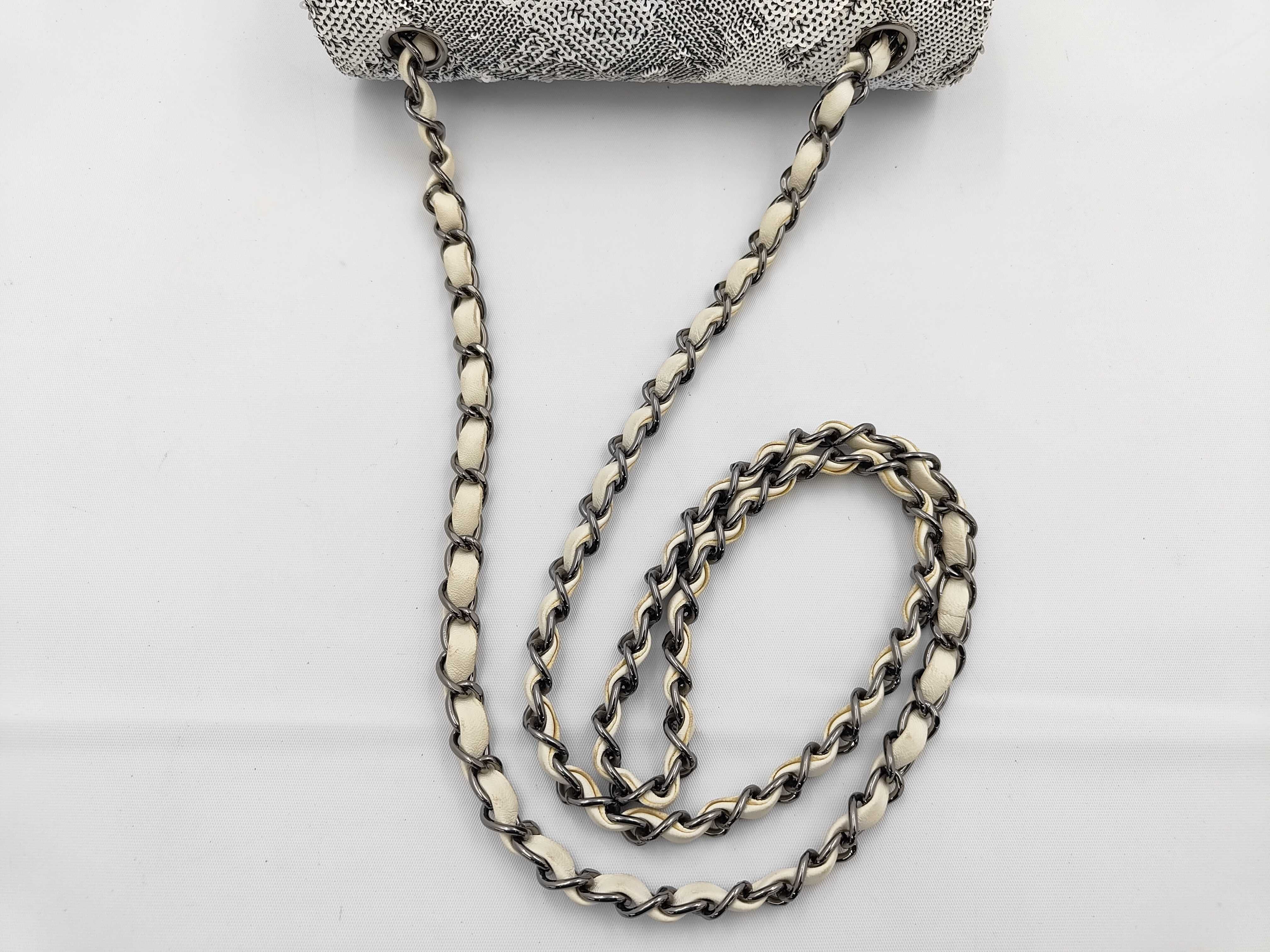 Mini Matelassé Chain Shoulder Bag with Sequins, Gray — view 3