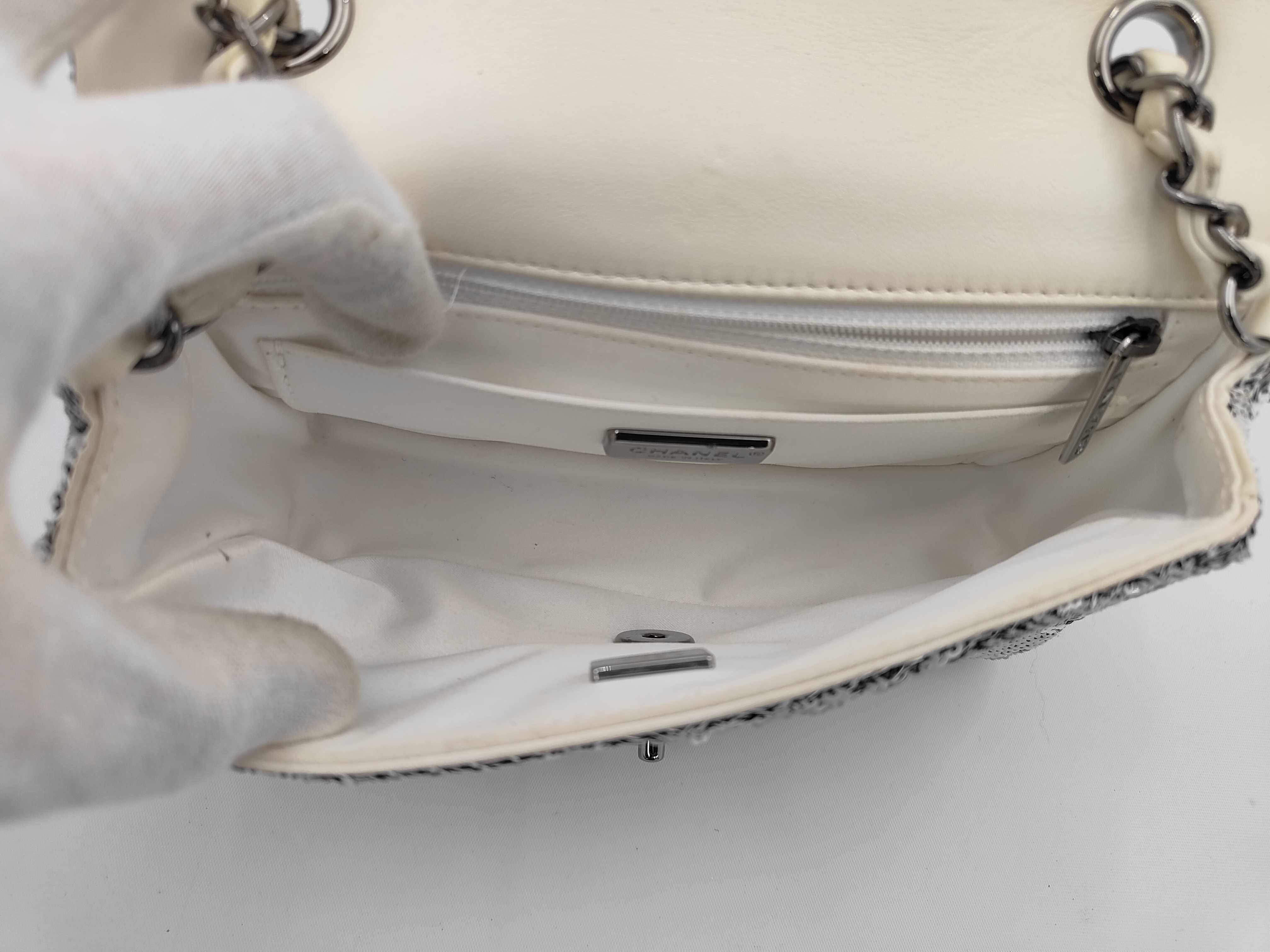 Mini Matelassé Chain Shoulder Bag with Sequins, Gray — view 9