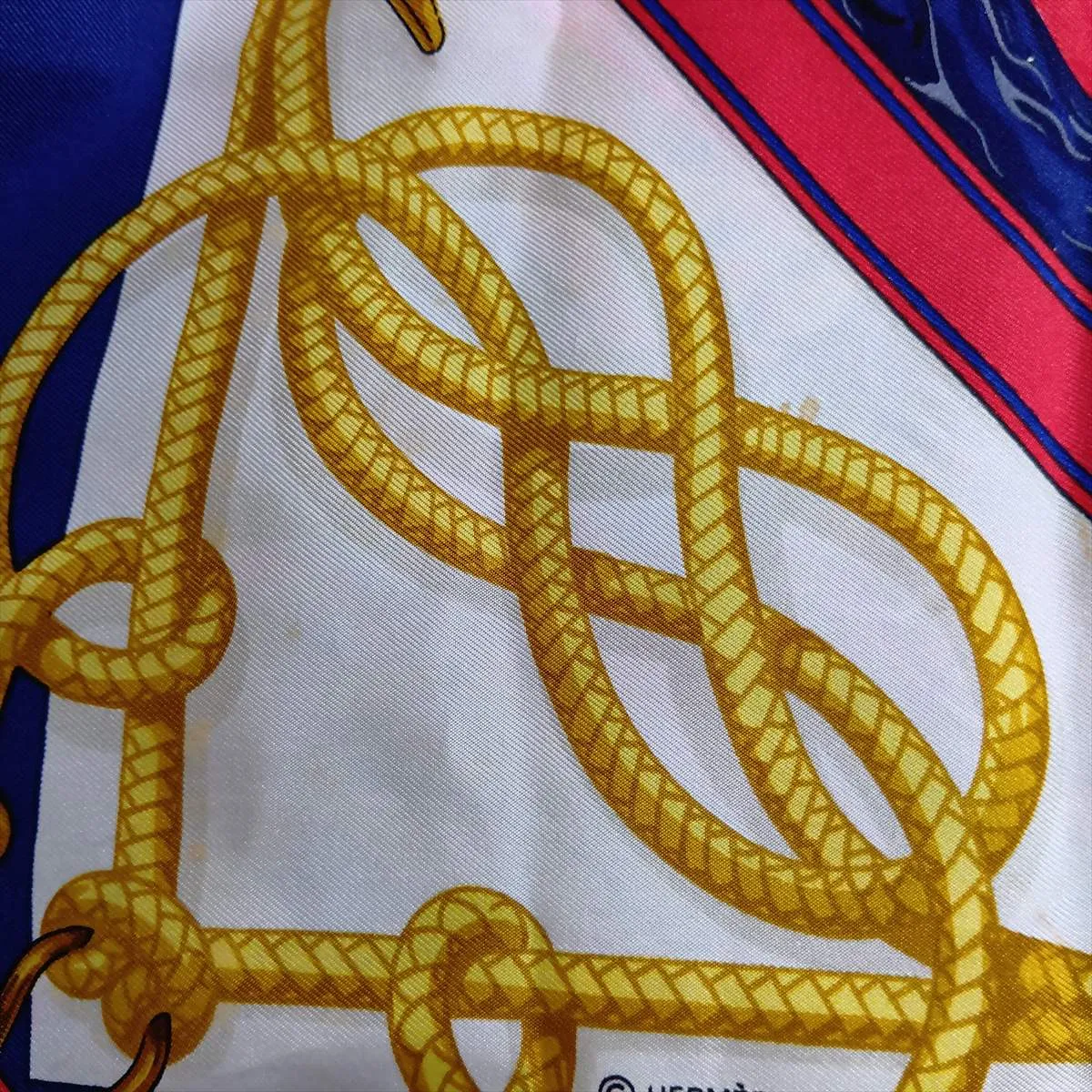Carre 90 RETOUR DE PECHE (Fishing Boat Return) Scarf, Silk, Navy. Shows signs of wear, including — view 7