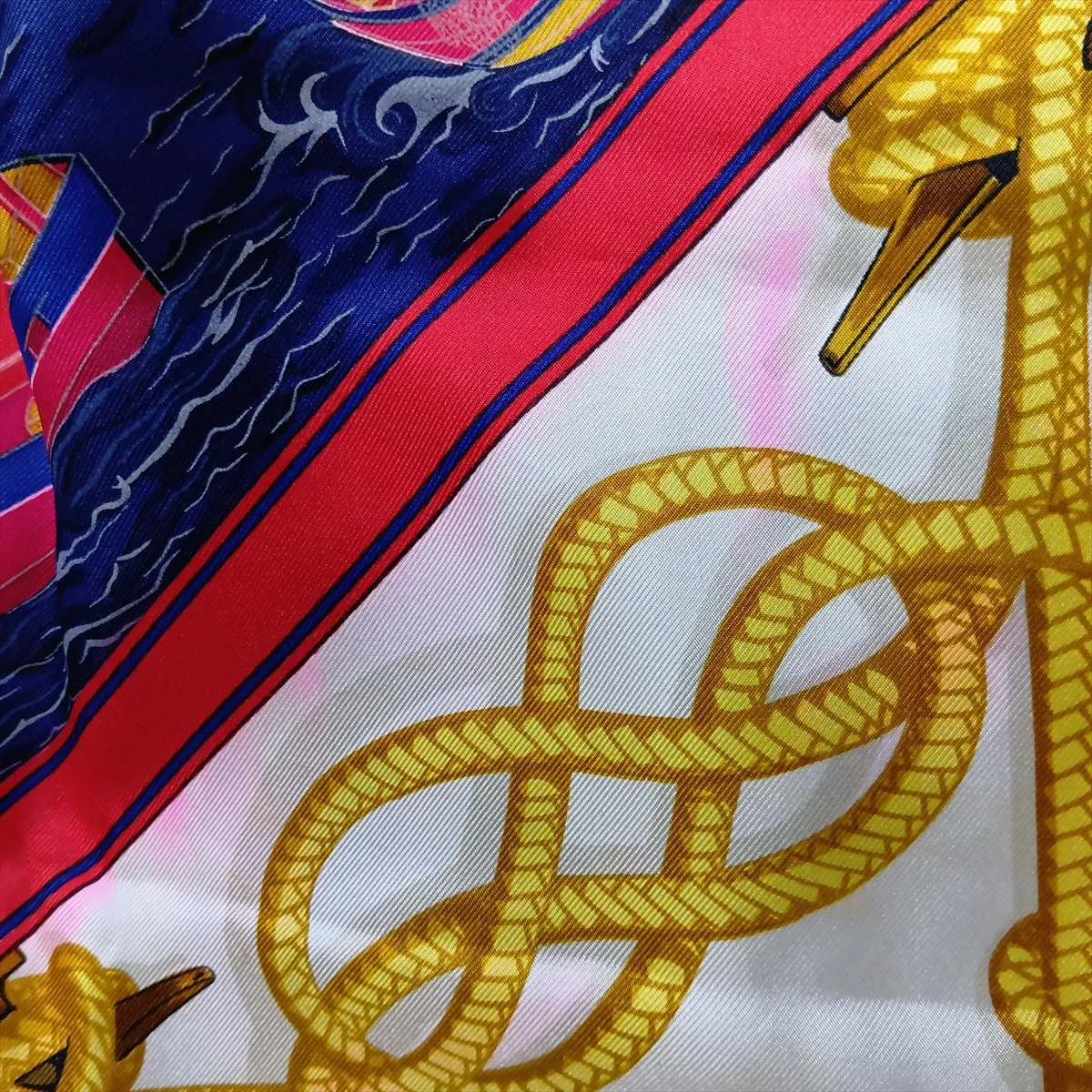 Carre 90 RETOUR DE PECHE (Fishing Boat Return) Scarf, Silk, Navy. Shows signs of wear, including — view 8