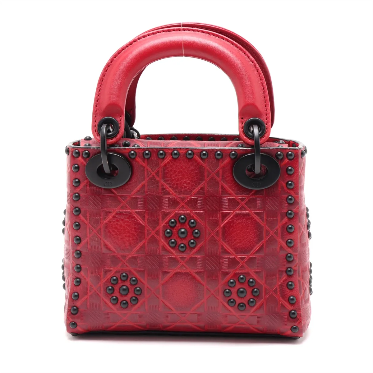 Cannage Lady Dior Mini Leather 2-Way Handbag, Red — view 2