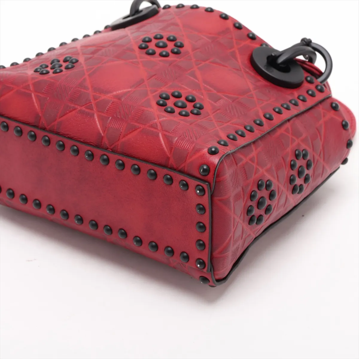 Cannage Lady Dior Mini Leather 2-Way Handbag, Red — view 3