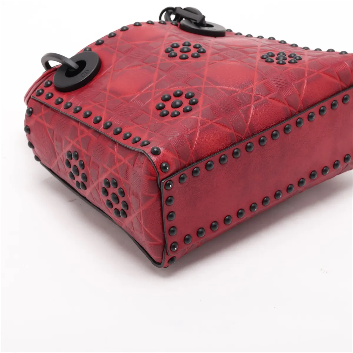 Cannage Lady Dior Mini Leather 2-Way Handbag, Red — view 4