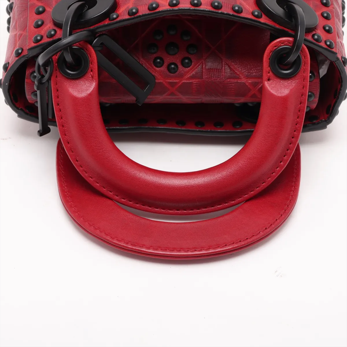 Cannage Lady Dior Mini Leather 2-Way Handbag, Red — view 5