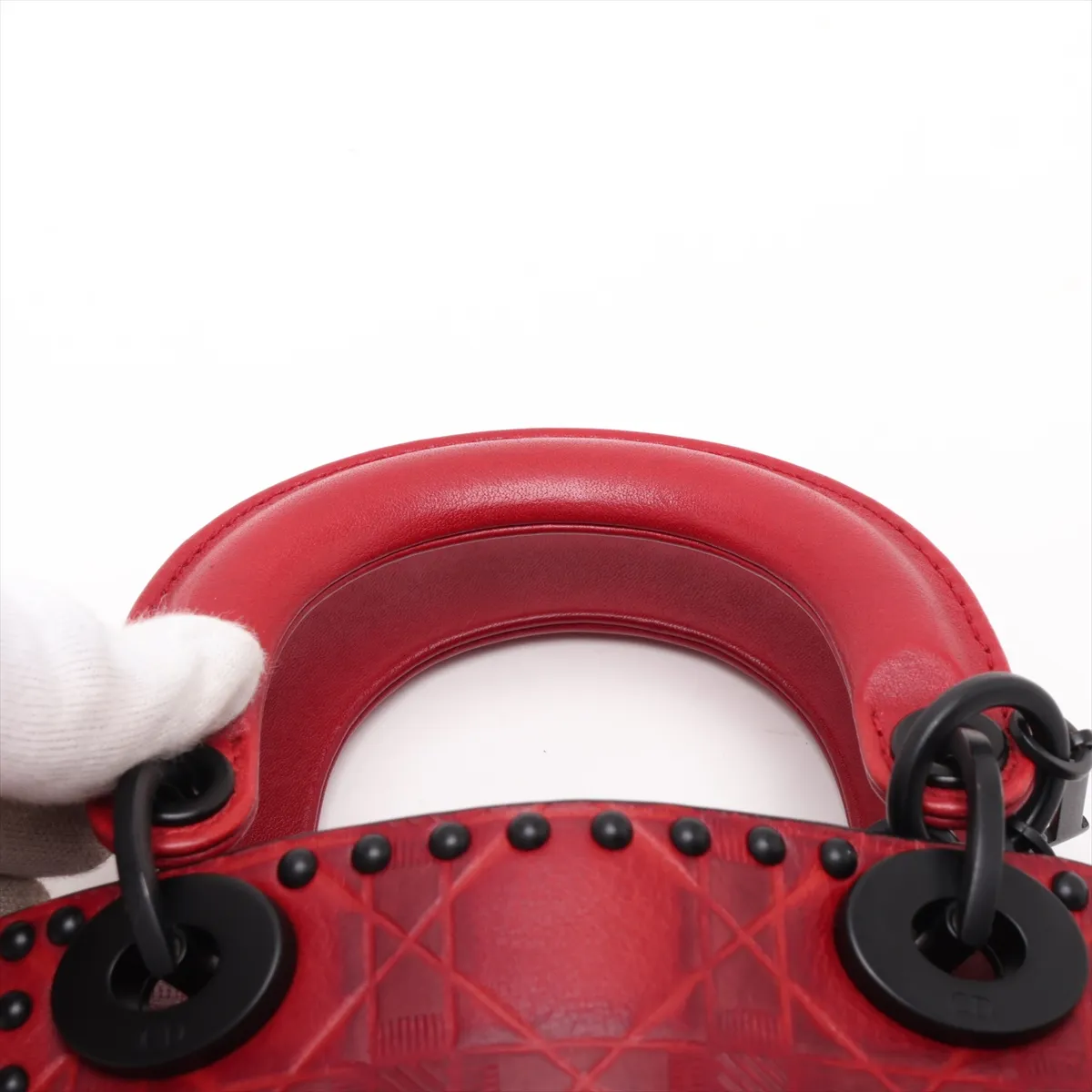 Cannage Lady Dior Mini Leather 2-Way Handbag, Red — view 6